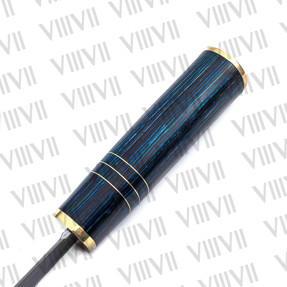 Damascus Steel Birka Knife – Handmade Viking Seax Knife with Blue Resin Wood Handle