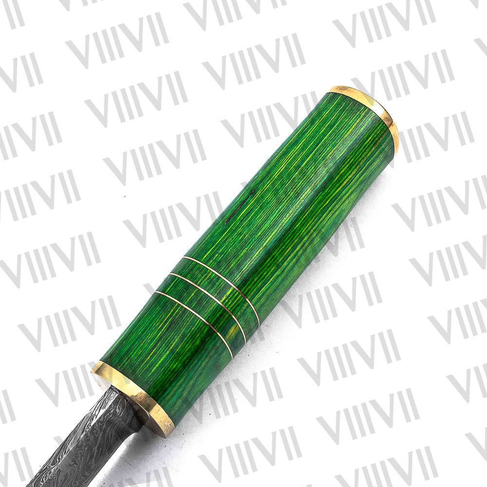 Damascus Steel Birka Knife – Handmade Viking Seax with Green Resin Wood Handle for LARP & Cosplay