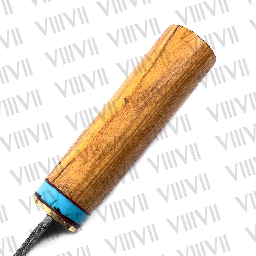 Viking Birka Knife in Damascus Steel – Handmade Norse Knife with Turquoise & Olive Wood Handle