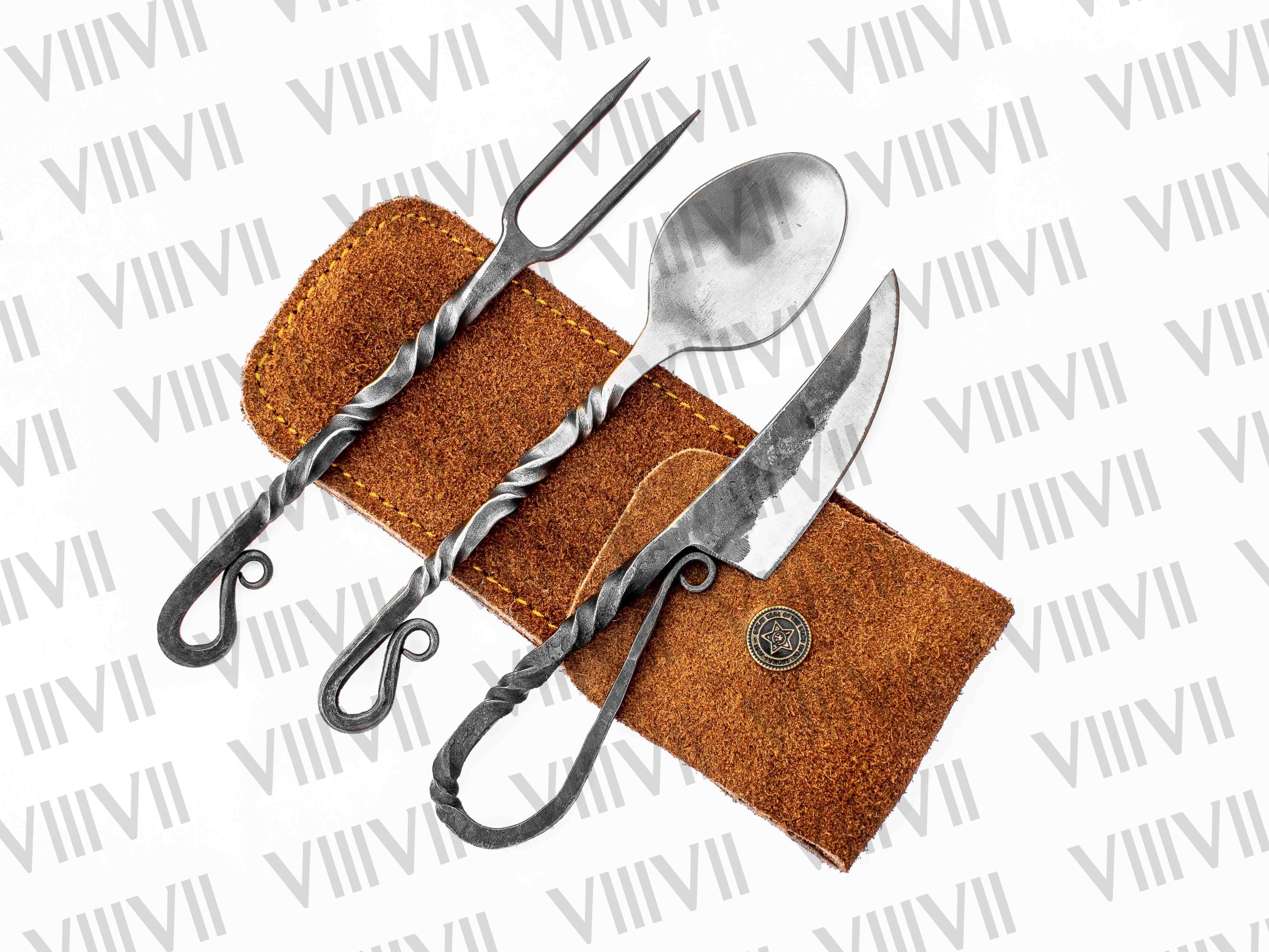 Viking Cutlery set Double twist handle Forged effect finish