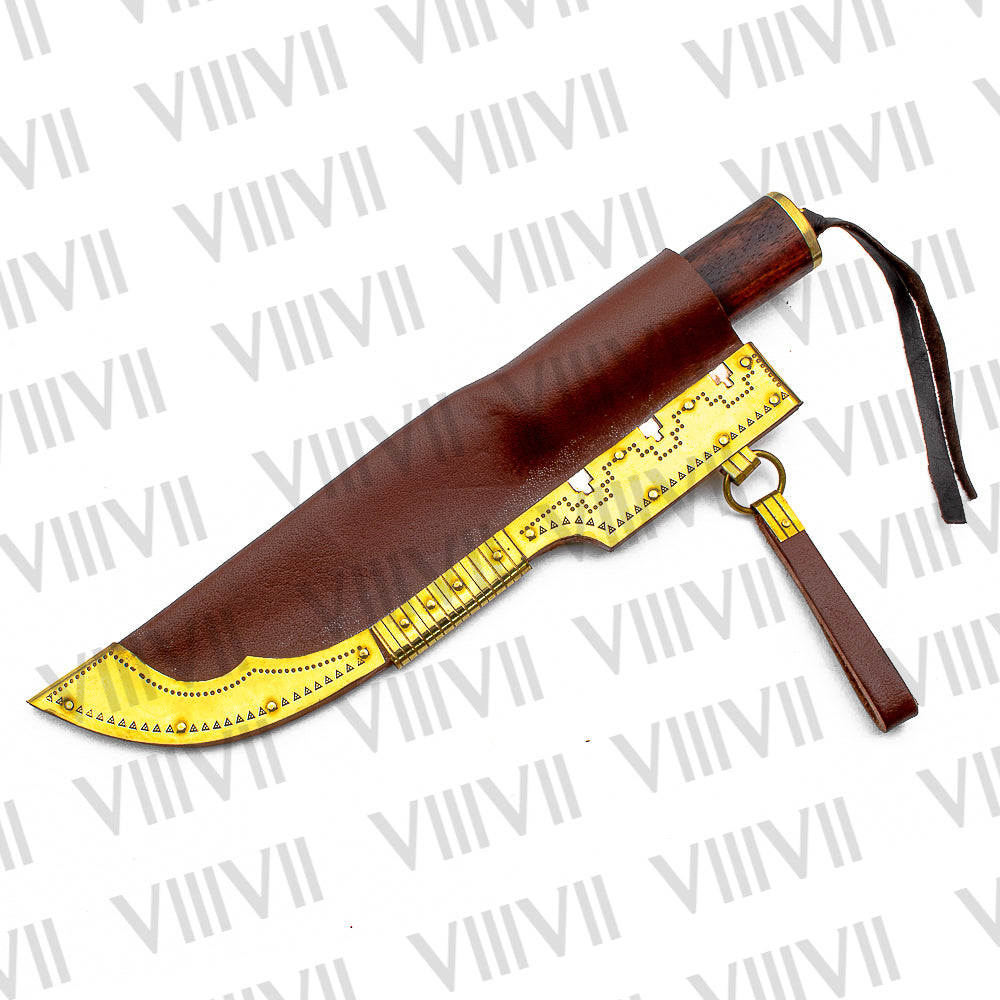 Viking Knife with Damascus Steel Blade | Rosewood & Bone Handle | Norse Pattern Design