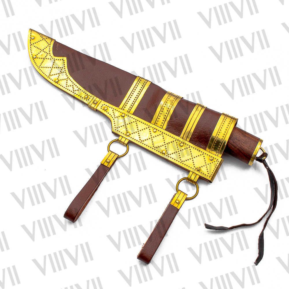 Viking Knife with Damascus Steel Blade | Bone & Wood Handle | Hand Engraved Norse Pattern