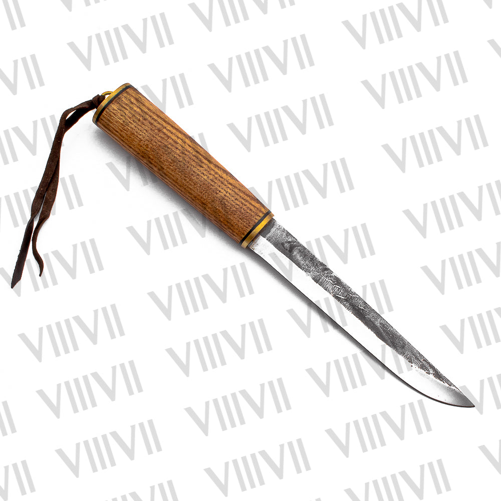 Viking Knife with Forged Steel Blade | Ash Wood Handle & Brass-Trimmed Leather Sheath