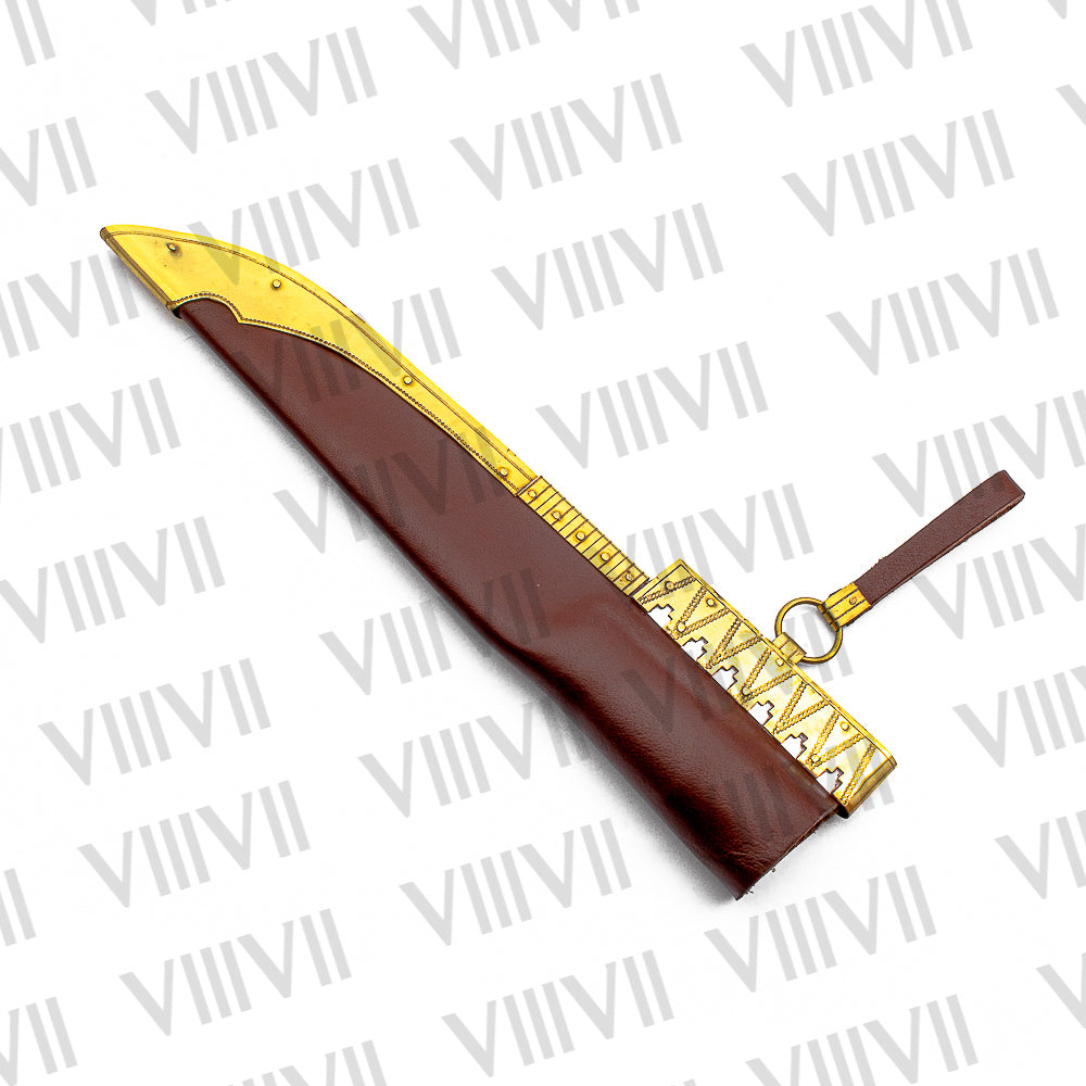 Viking Knife with Forged Steel Blade | Ash Wood Handle & Brass-Trimmed Leather Sheath