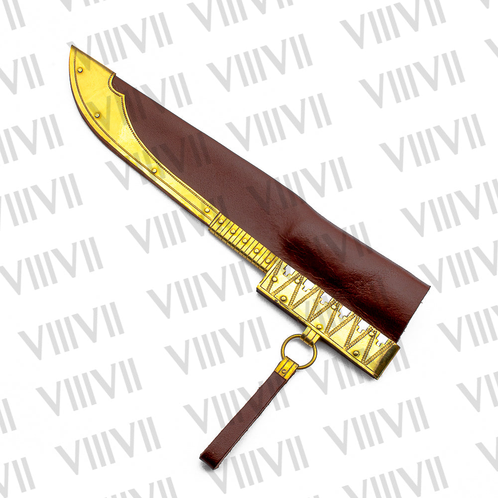 Viking Knife with Forged Steel Blade | Ash Wood Handle & Brass-Trimmed Leather Sheath