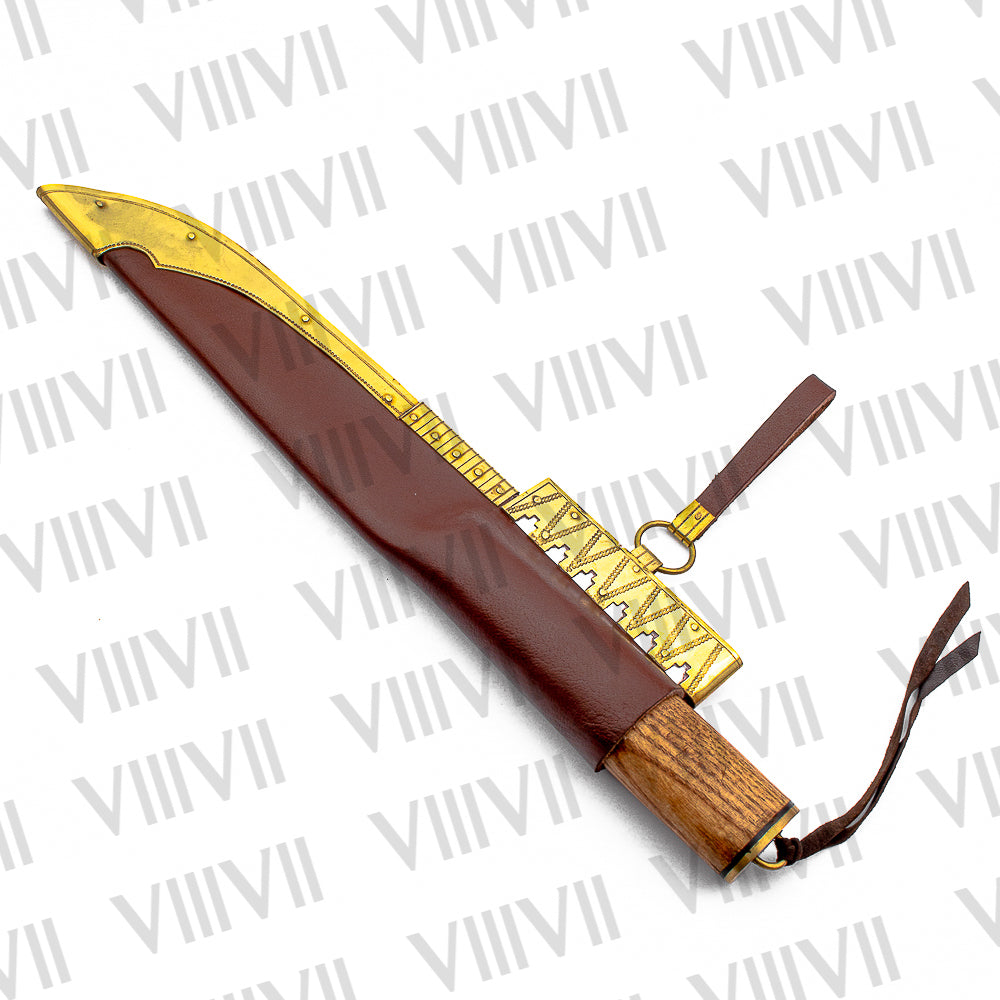 Viking Knife with Forged Steel Blade | Ash Wood Handle & Brass-Trimmed Leather Sheath
