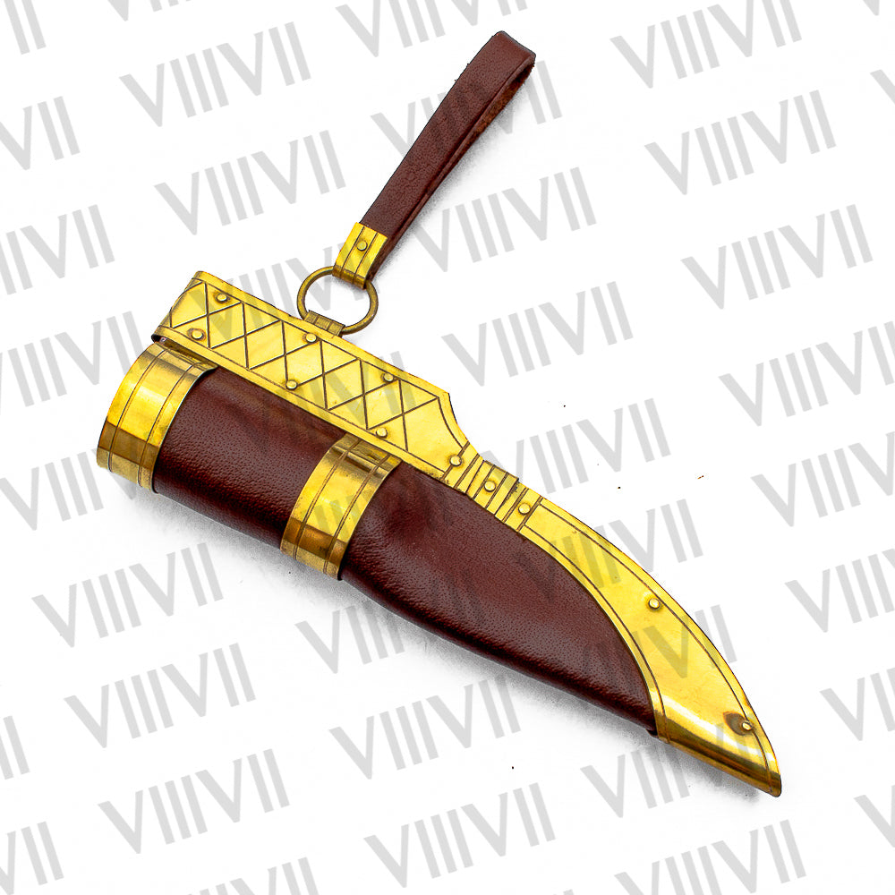 Viking Knife with Ash Wood Handle | Handcrafted Blade & Decorative Leather Sheath