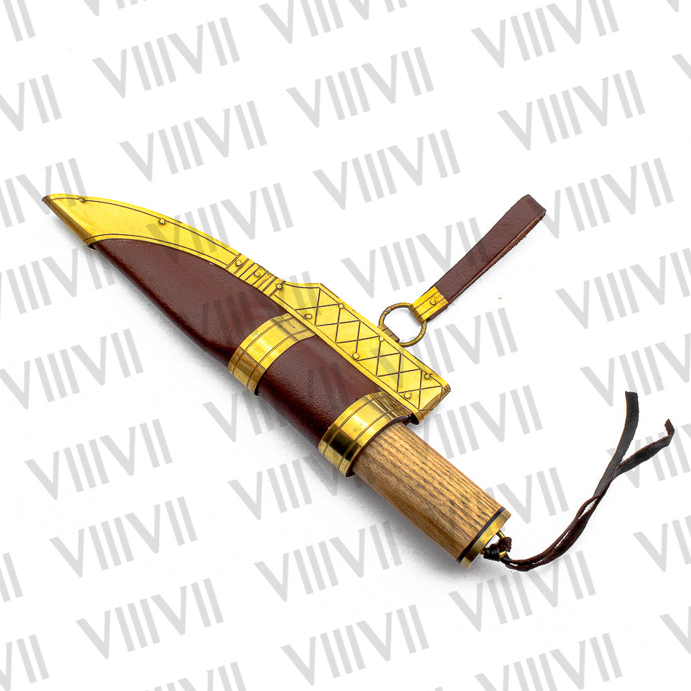 Viking Knife with Ash Wood Handle | Handcrafted Blade & Decorative Leather Sheath