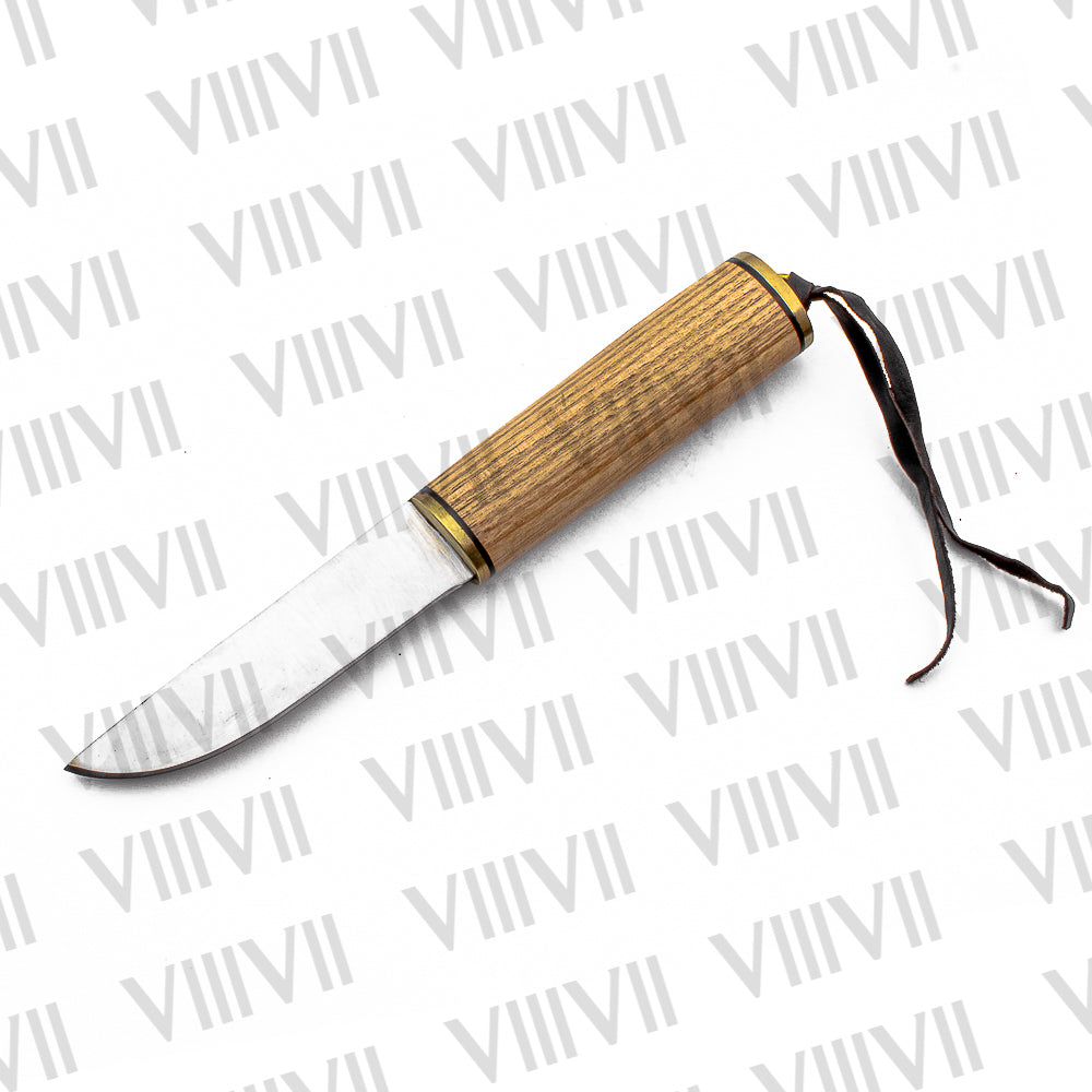 Viking Knife with Ash Wood Handle | Handcrafted Blade & Decorative Leather Sheath