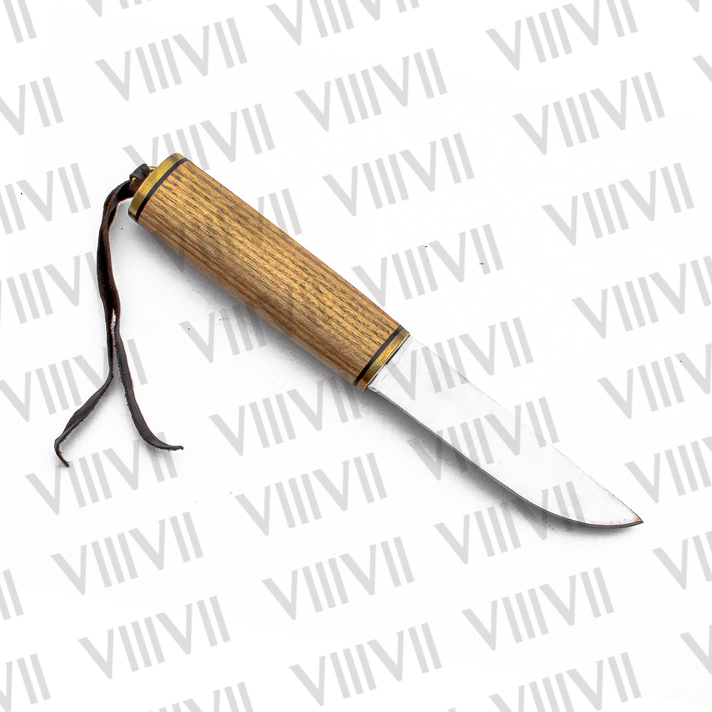 Viking Knife with Ash Wood Handle | Handcrafted Blade & Decorative Leather Sheath