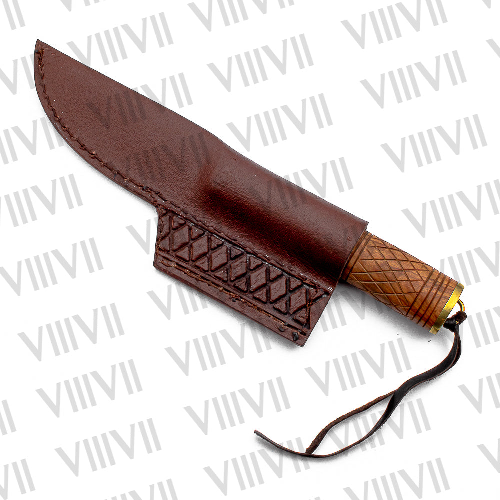Viking Reenactment Knife with Hand-Carved Rosewood Handle | LARP & Renaissance Leather Sheath Knife