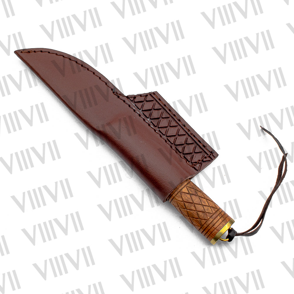 Viking Reenactment Knife with Hand-Carved Rosewood Handle | LARP & Renaissance Leather Sheath Knife