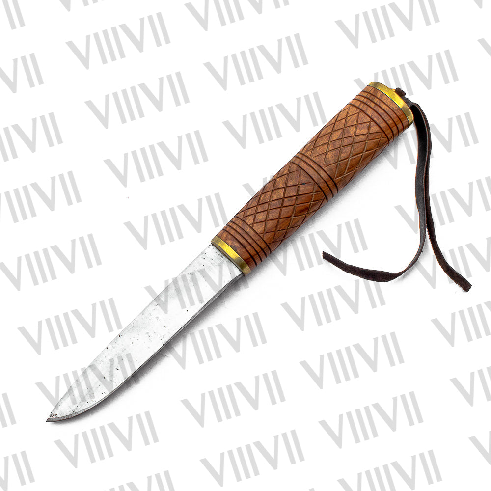 Viking Reenactment Knife with Hand-Carved Rosewood Handle | LARP & Renaissance Leather Sheath Knife