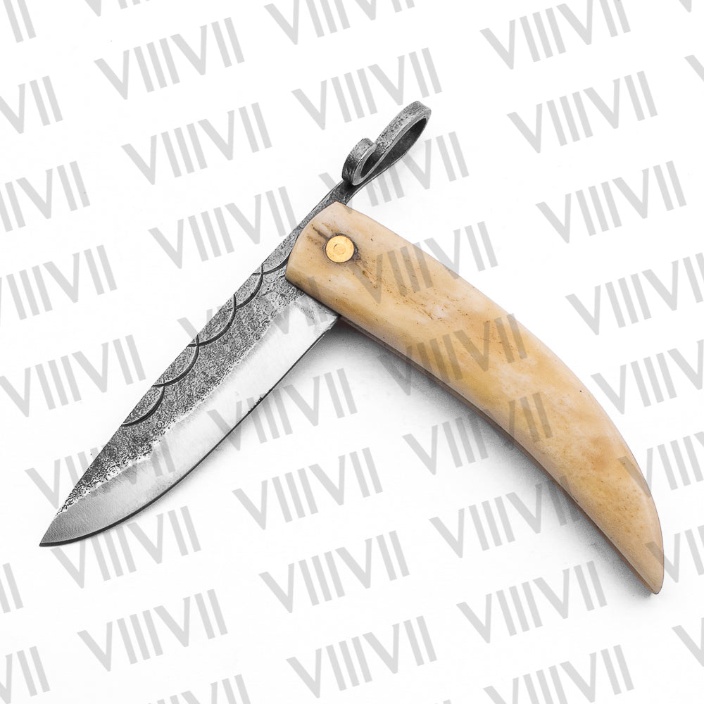 Hand Forged Viking Pocket Knife | Bone Handle Folding Blade | Norse EDC Gift for Him