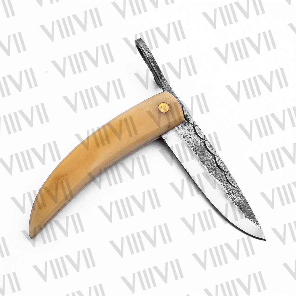 Hand Forged Viking Pocket Knife | Bone Handle Folding Blade | Norse EDC Gift for Him