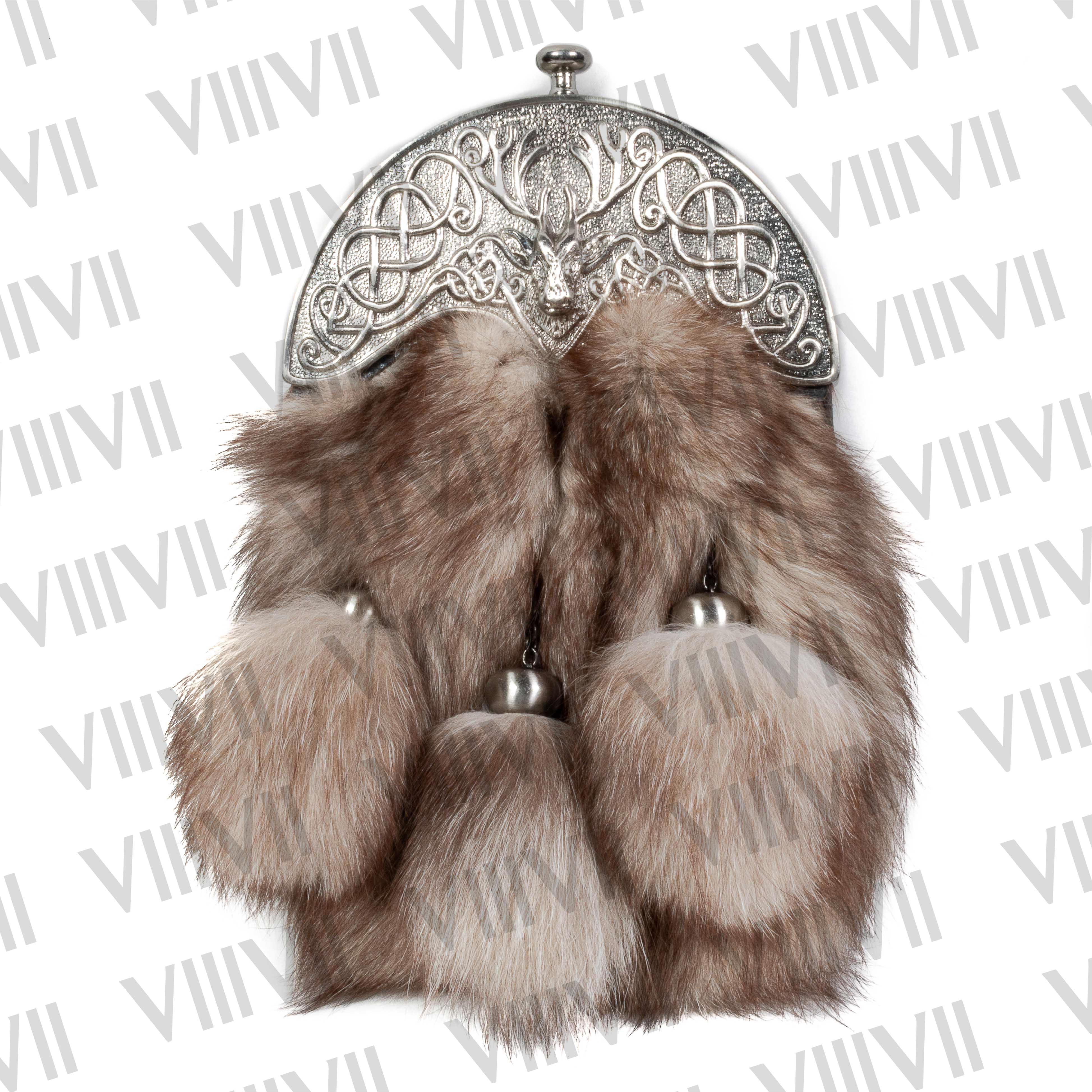 Brown Fox Fur Sporran with Antique Stag Cantle and Genuine Leather Handmade Scottish Kilt Accessory for Weddings and Highland Wear
