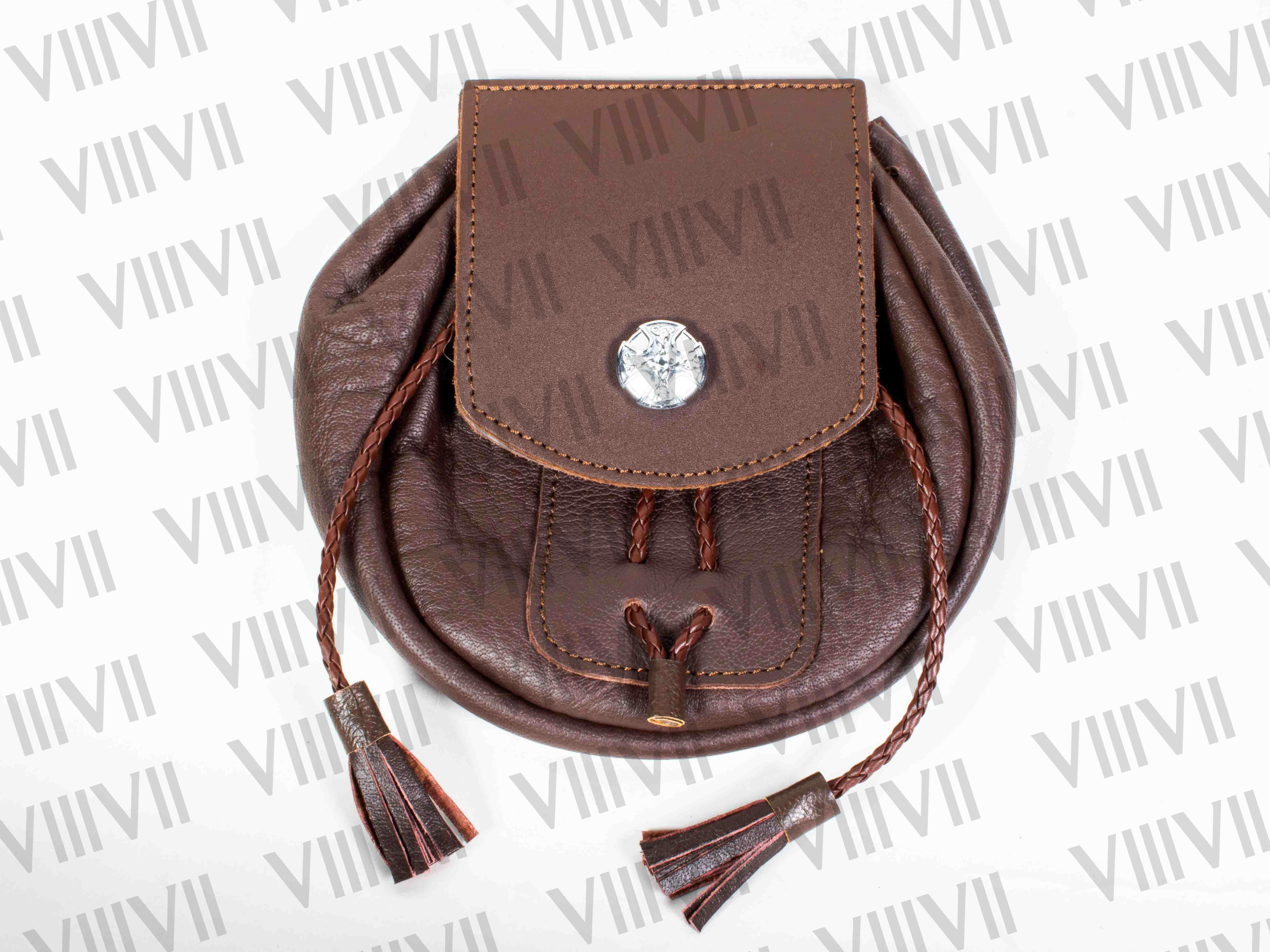 Brown Rob Roy Sporran Handmade Genuine Leather Highland Pouch for Kilt Outfit, Scottish Weddings, Games & Clan Events