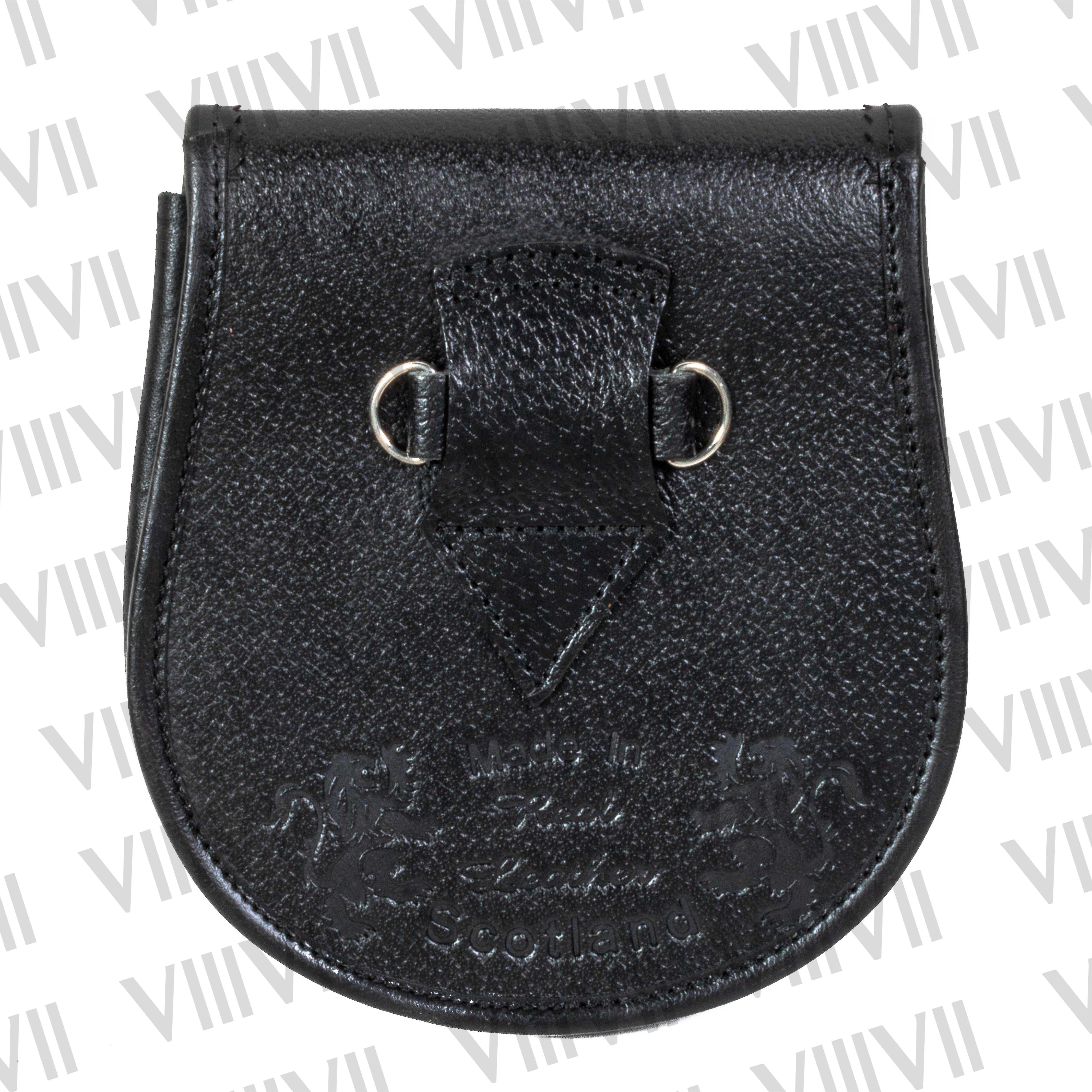 Scottish Seal Skin Sporran with Thistle Engraved Flap, Pig Grain Leather & Three Chrome Tassels Ideal for Highland Games and Events