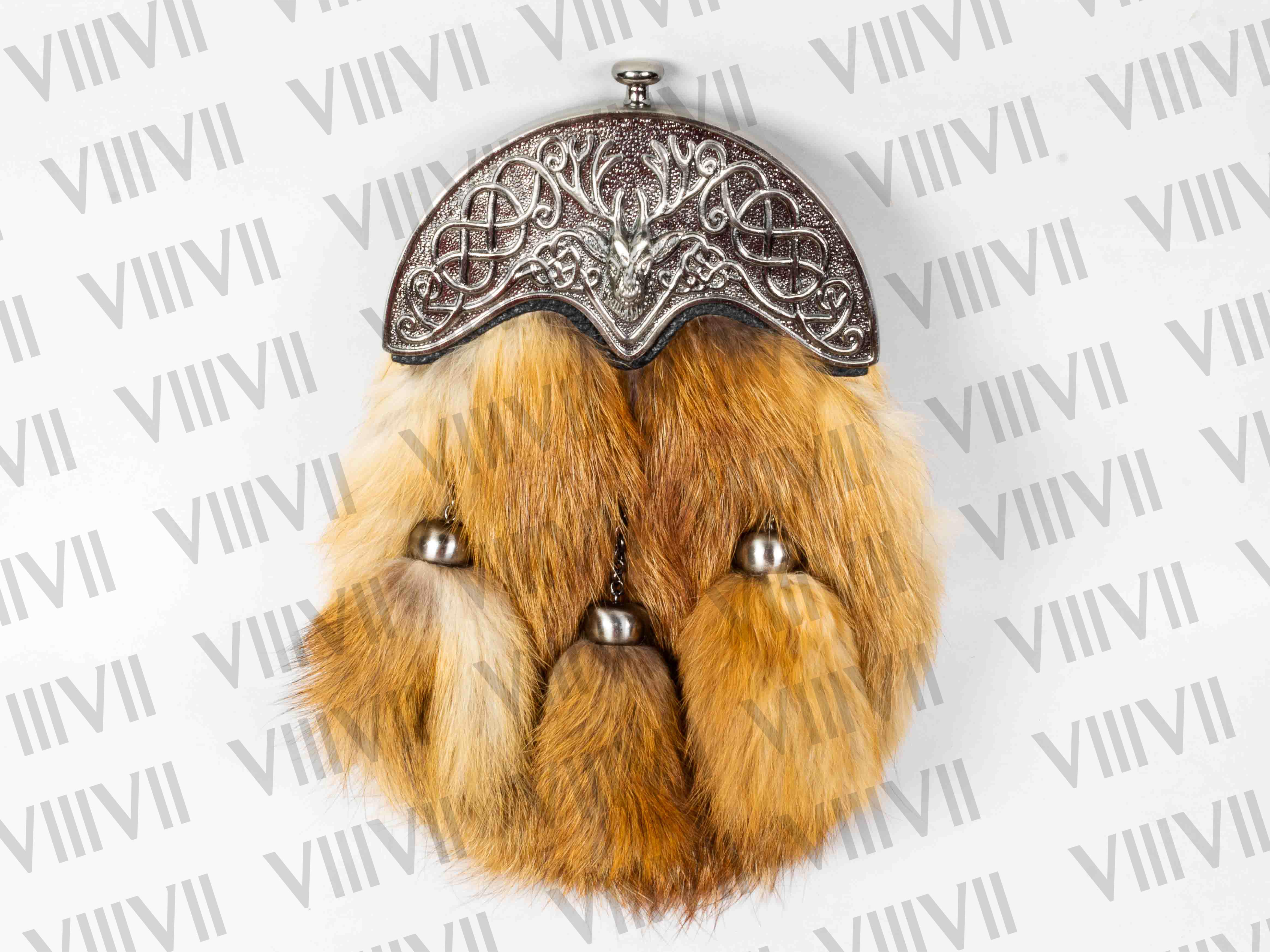 Full Dress Scottish Sporran with Stag Cantle and Brown Fox Fur Handmade Kilt Accessory for Highland Weddings and Clan Ceremonies