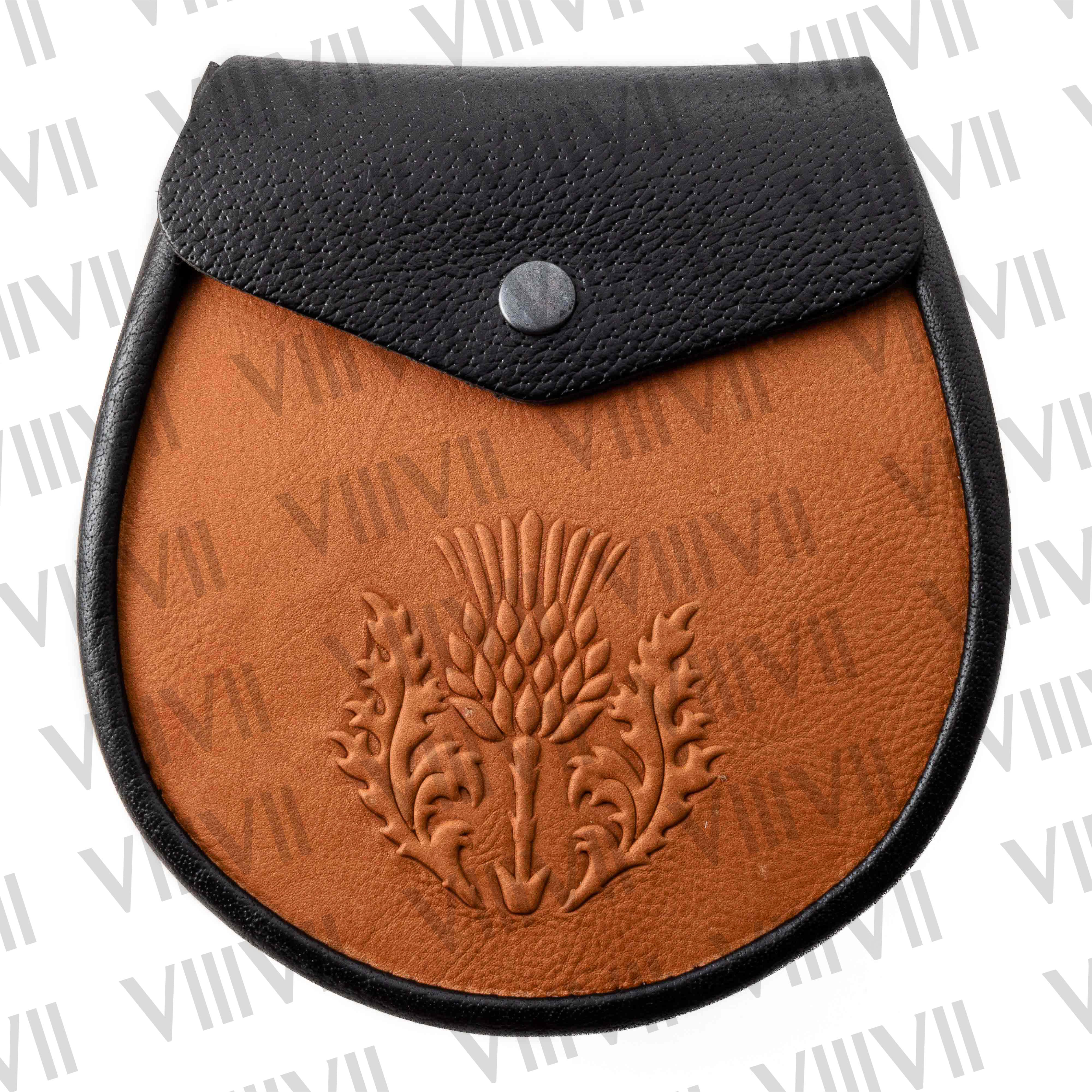 Exclusive Day Sporran with Embossed Thistle Design in Genuine Calf Skin Leather Scottish Highland Kilt Accessory for Events