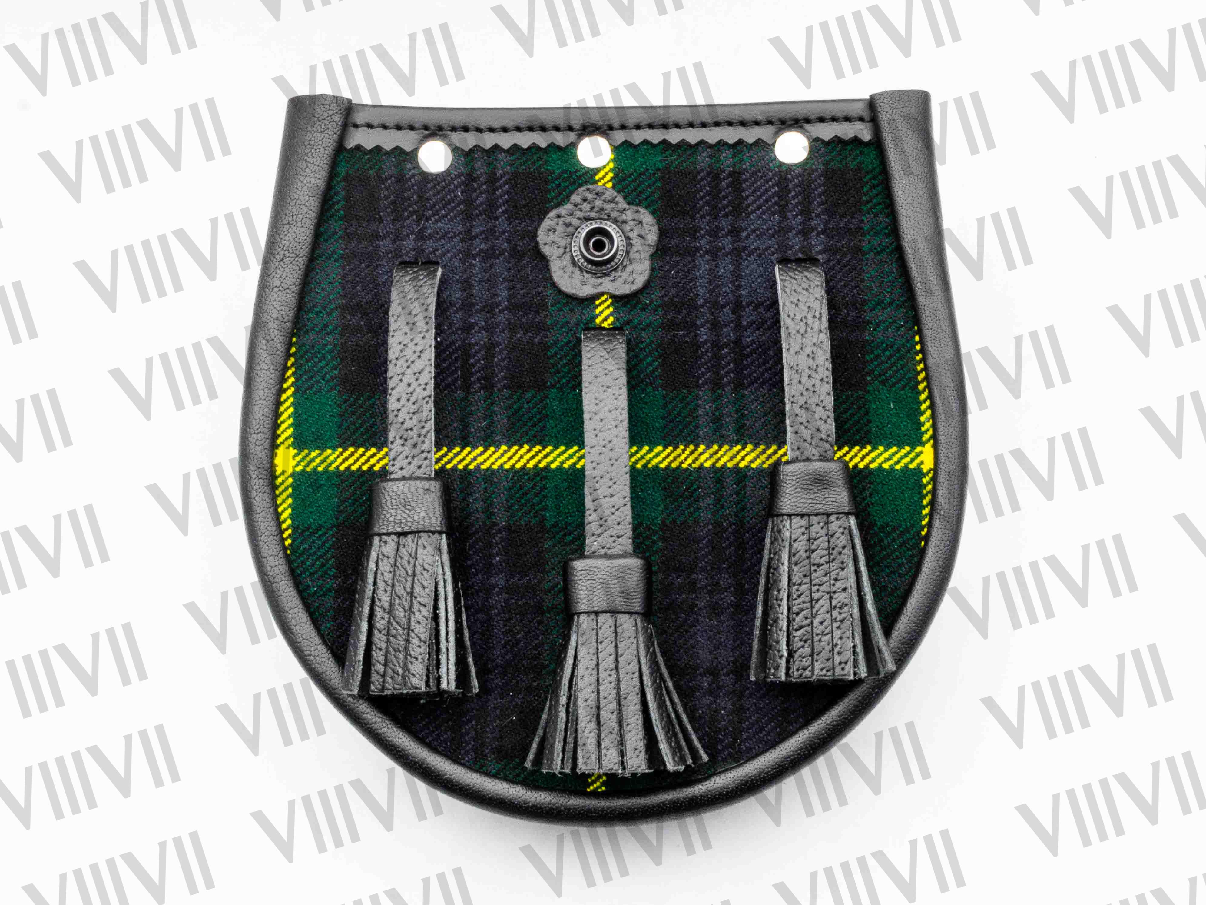 Scottish Clan Sporran Crafted from Genuine Leather and Tartan with Celtic Embossed Flap Highland Kilt Accessory for Events & Games