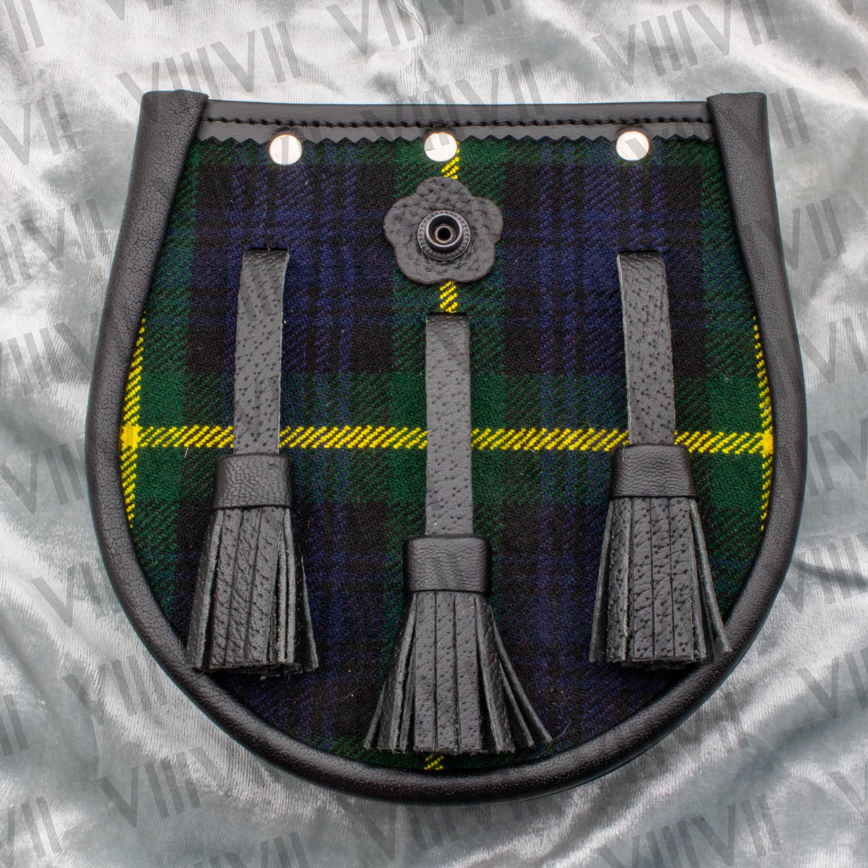Scottish Clan Sporran Crafted from Genuine Leather and Tartan with Celtic Embossed Flap Highland Kilt Accessory for Events & Games