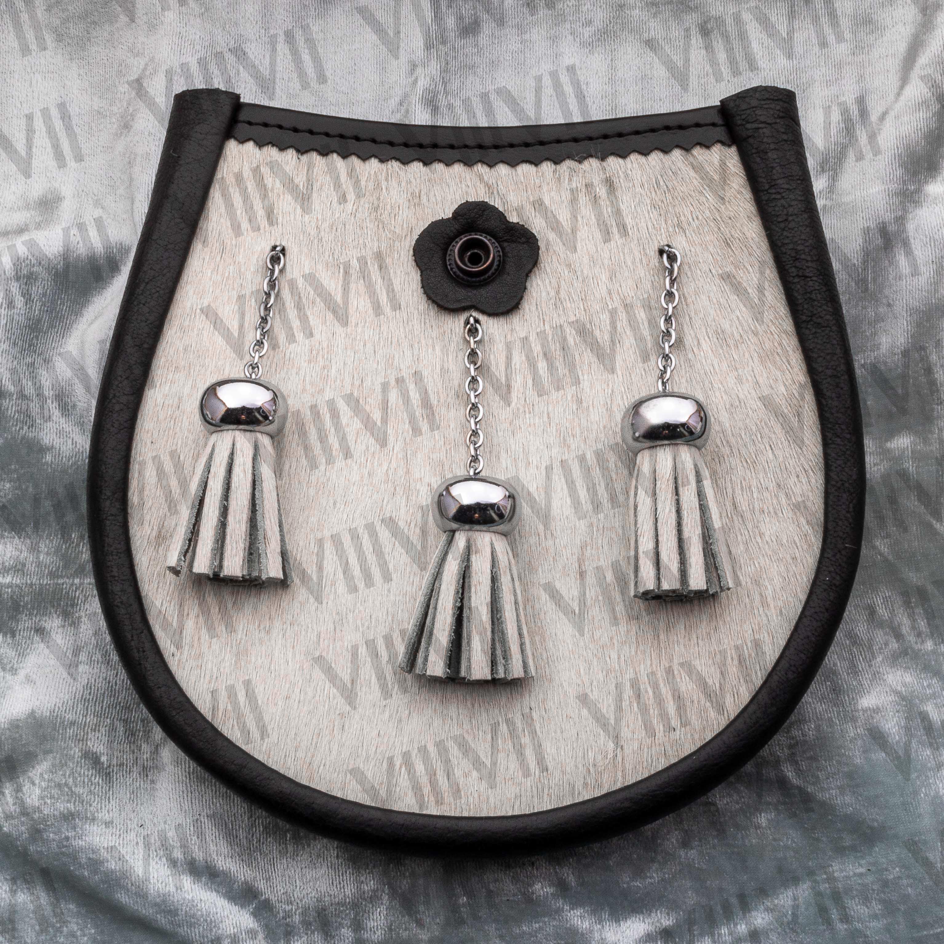 Scottish White Calf Skin and Leather Sporran with Elegant Embossed Celtic Design Handmade Highland Kilt Accessory for Events and Games