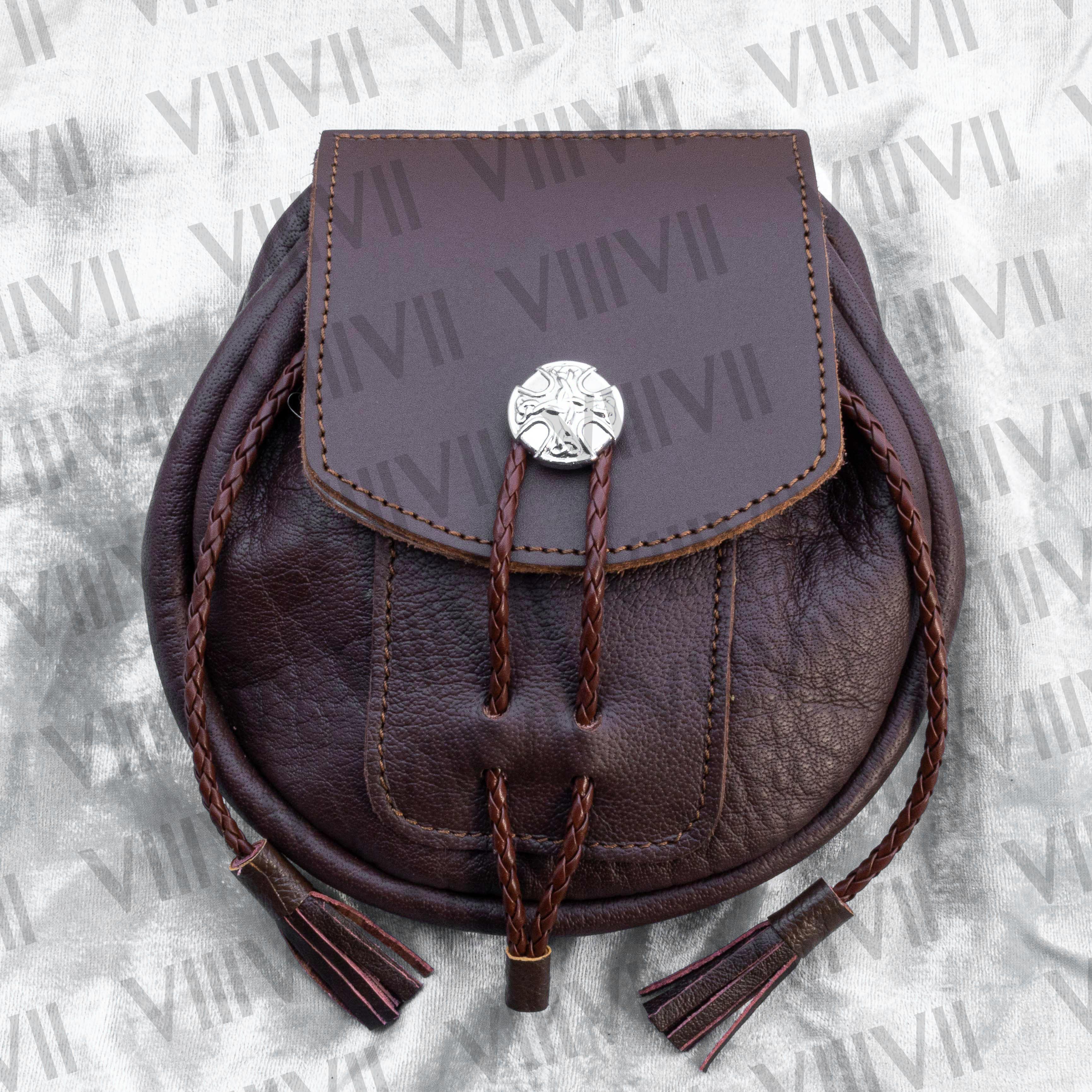 Brown Rob Roy Sporran Handmade Genuine Leather Highland Pouch for Kilt Outfit, Scottish Weddings, Games & Clan Events