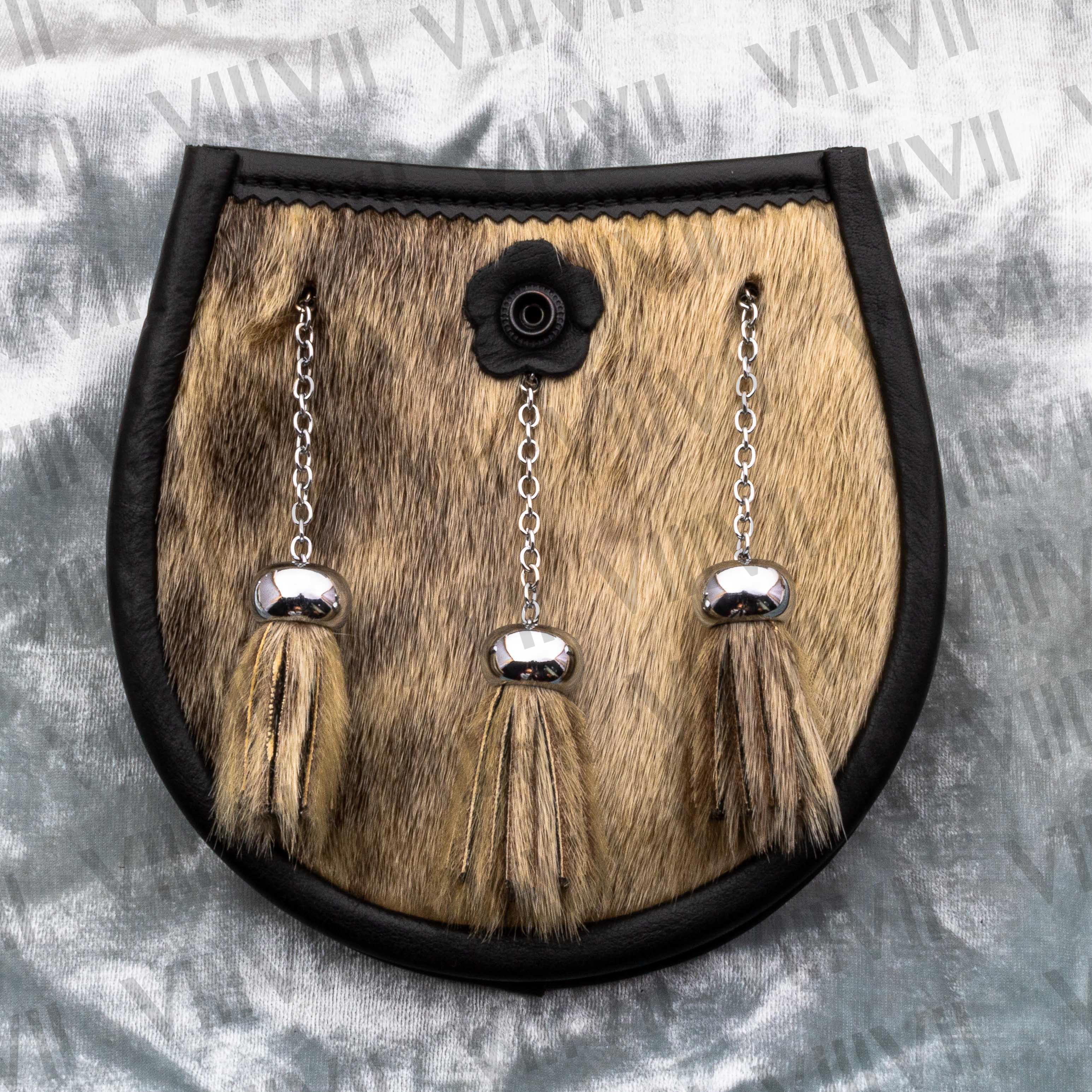 Seal skin sporran with thick pig grain leather three chrome tassels highland weddings Gifts, Semi formal sporran