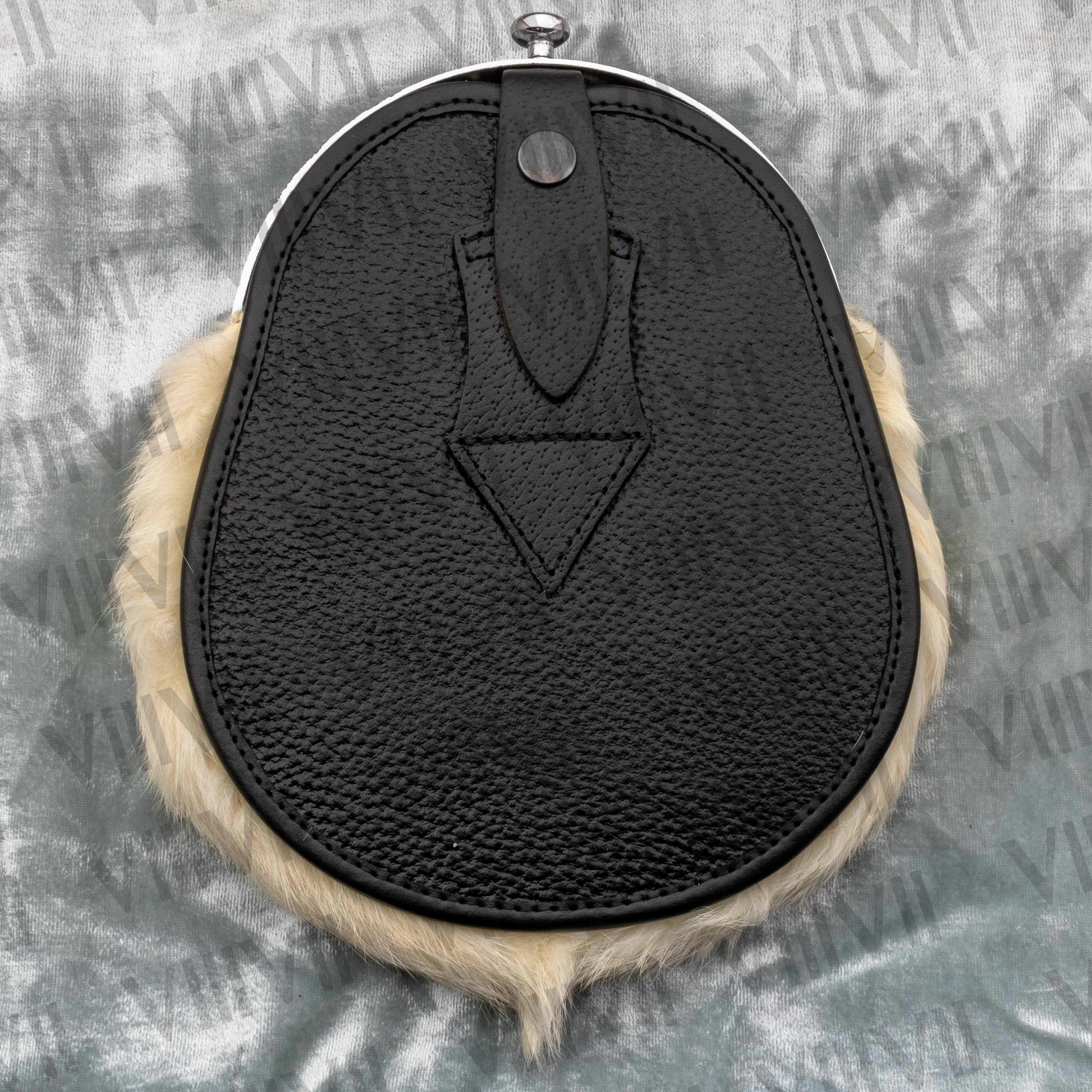 White Rabbit Fur Sporran with Chrome Bull Cantle and Genuine Leather Handmade Scottish Kilt Accessory for Highland Events and Weddings