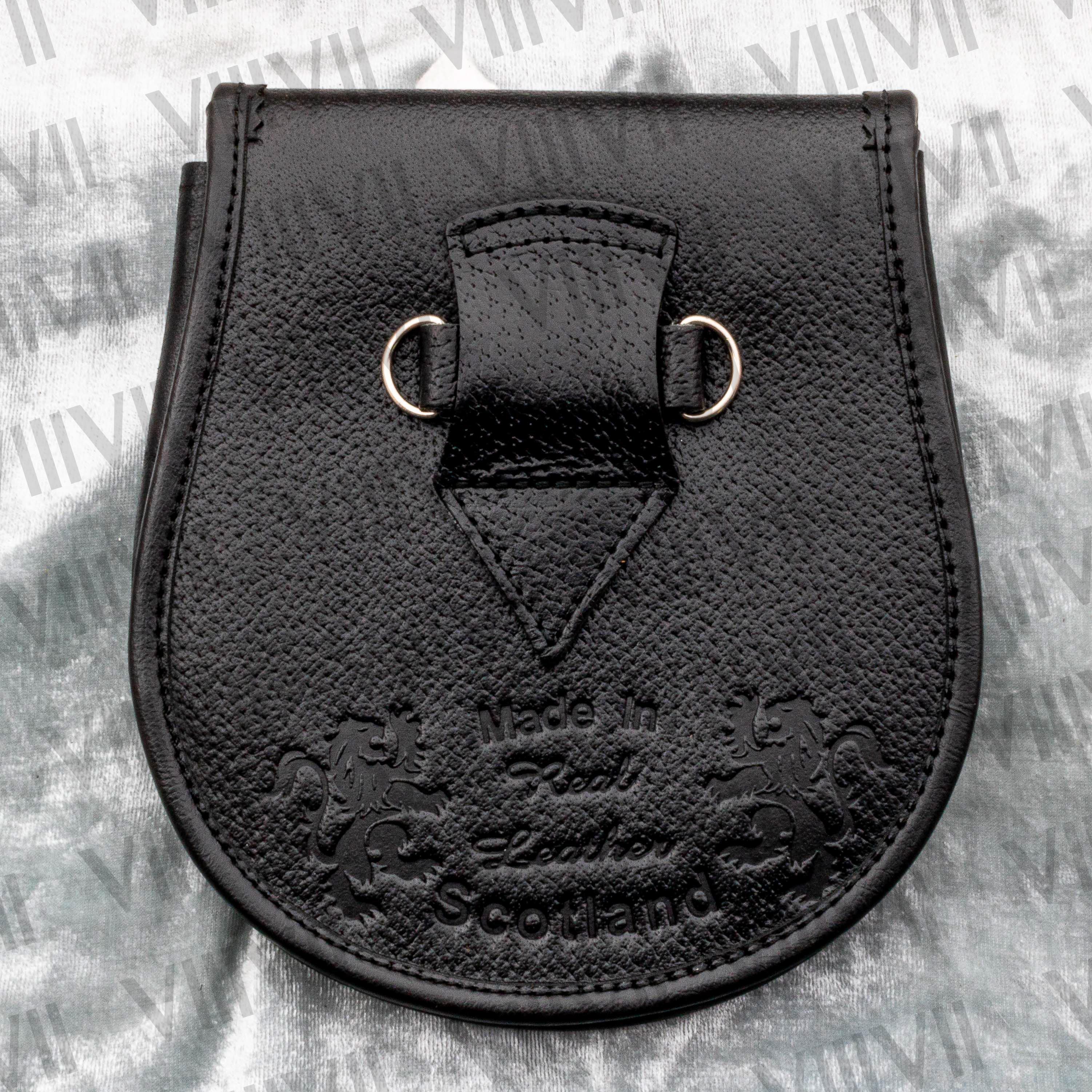 Scottish Seal Skin Sporran with Thistle Engraved Flap, Pig Grain Leather & Three Chrome Tassels Ideal for Highland Games and Events