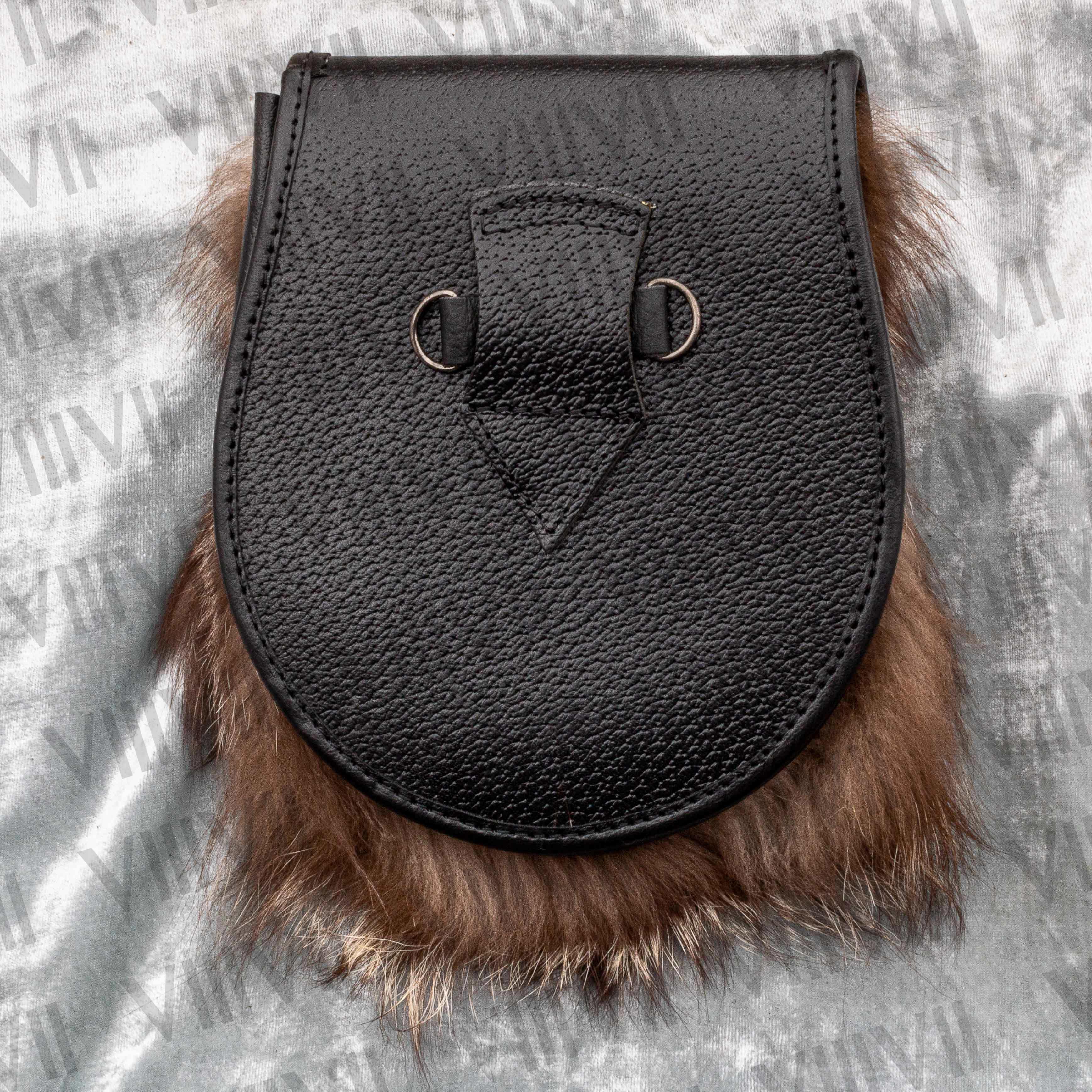 Stag Badge Genuine Leather Sporran with Brown Fox Fur Handmade Scottish Kilt Accessory Highland Games Weddings Burns Night