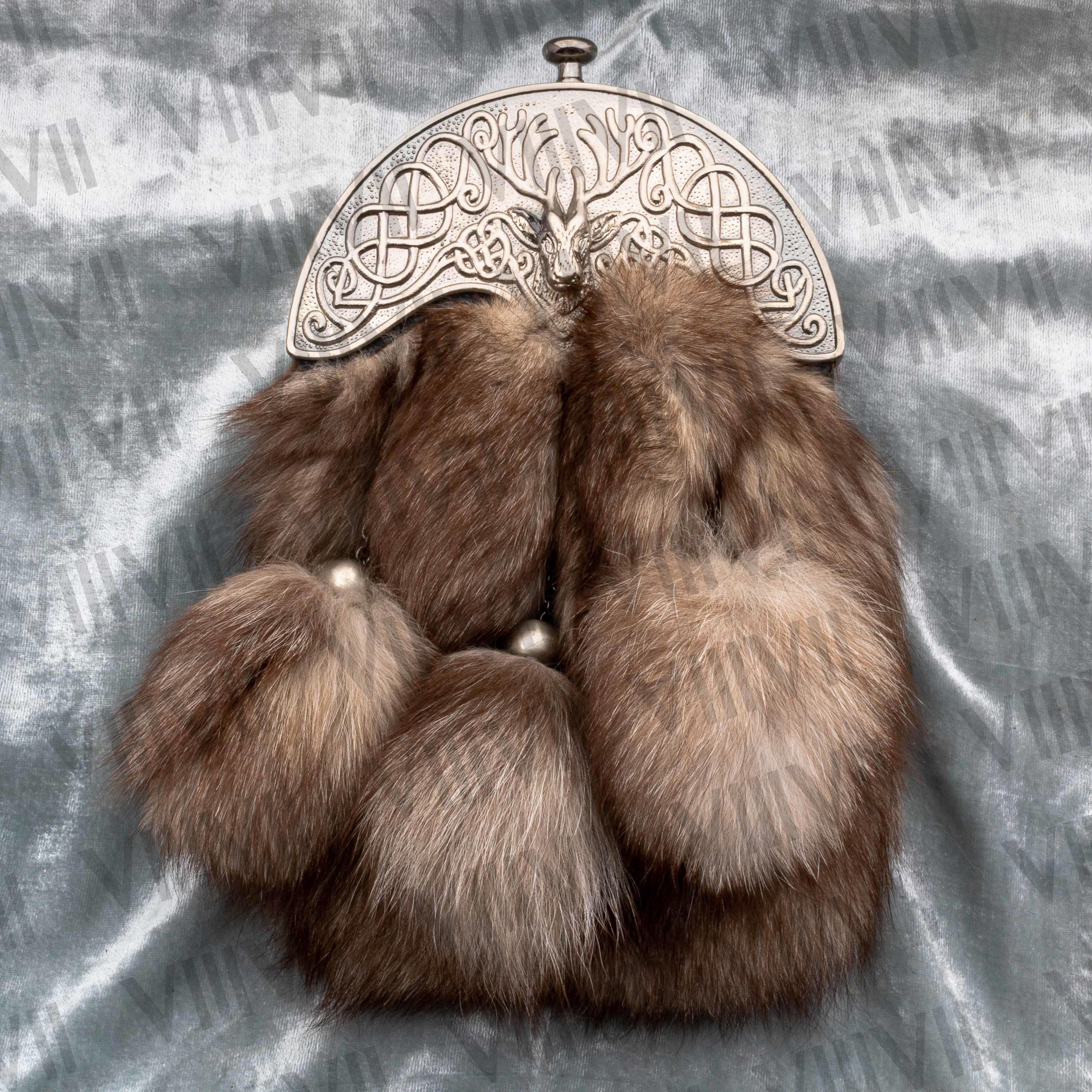 Brown Fox Fur Sporran with Antique Stag Cantle and Genuine Leather Handmade Scottish Kilt Accessory for Weddings and Highland Wear