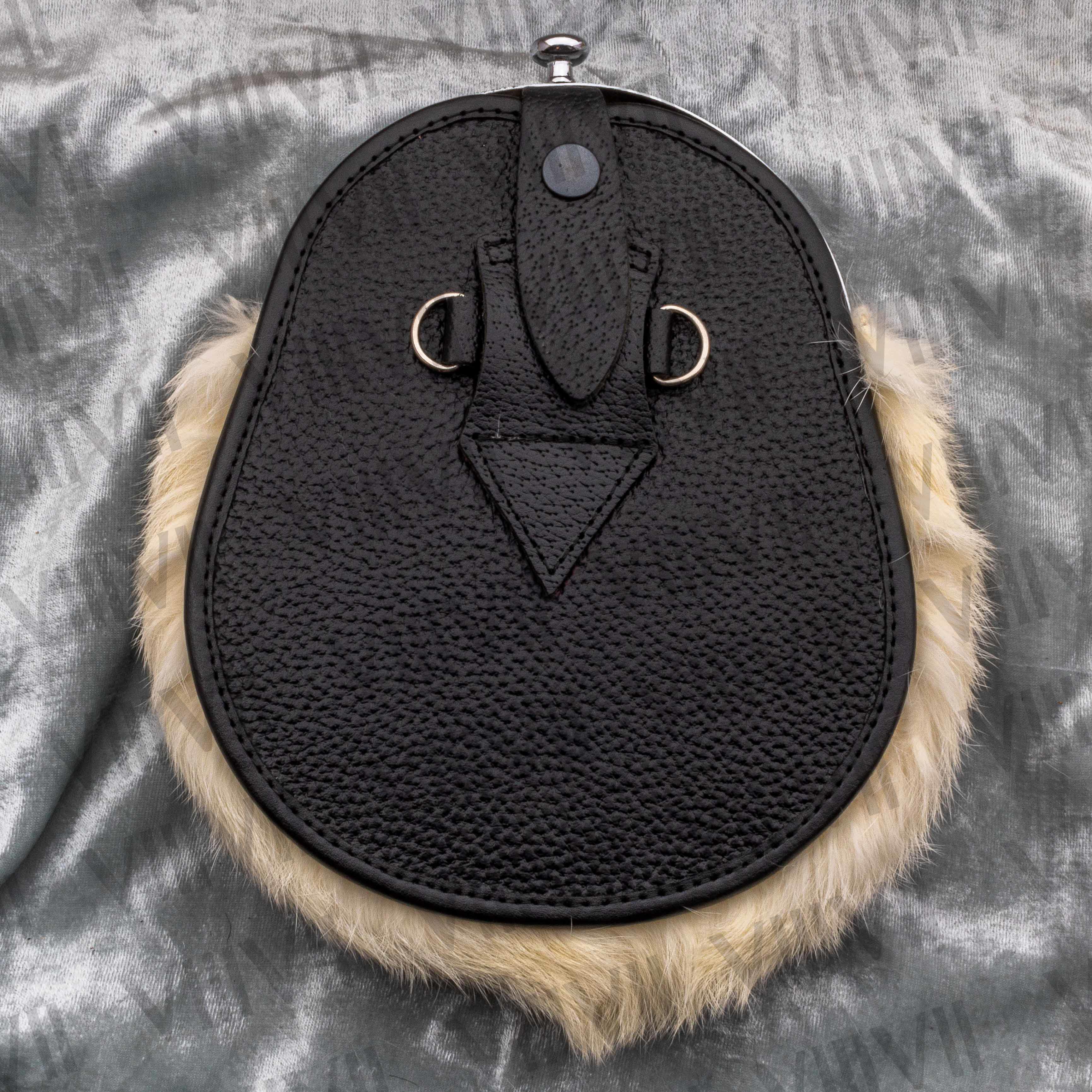 White Rabbit Fur Sporran with pewter Celtic Cantle and Genuine Leather Handmade Scottish Kilt Accessory Weddings and Highland Events gift