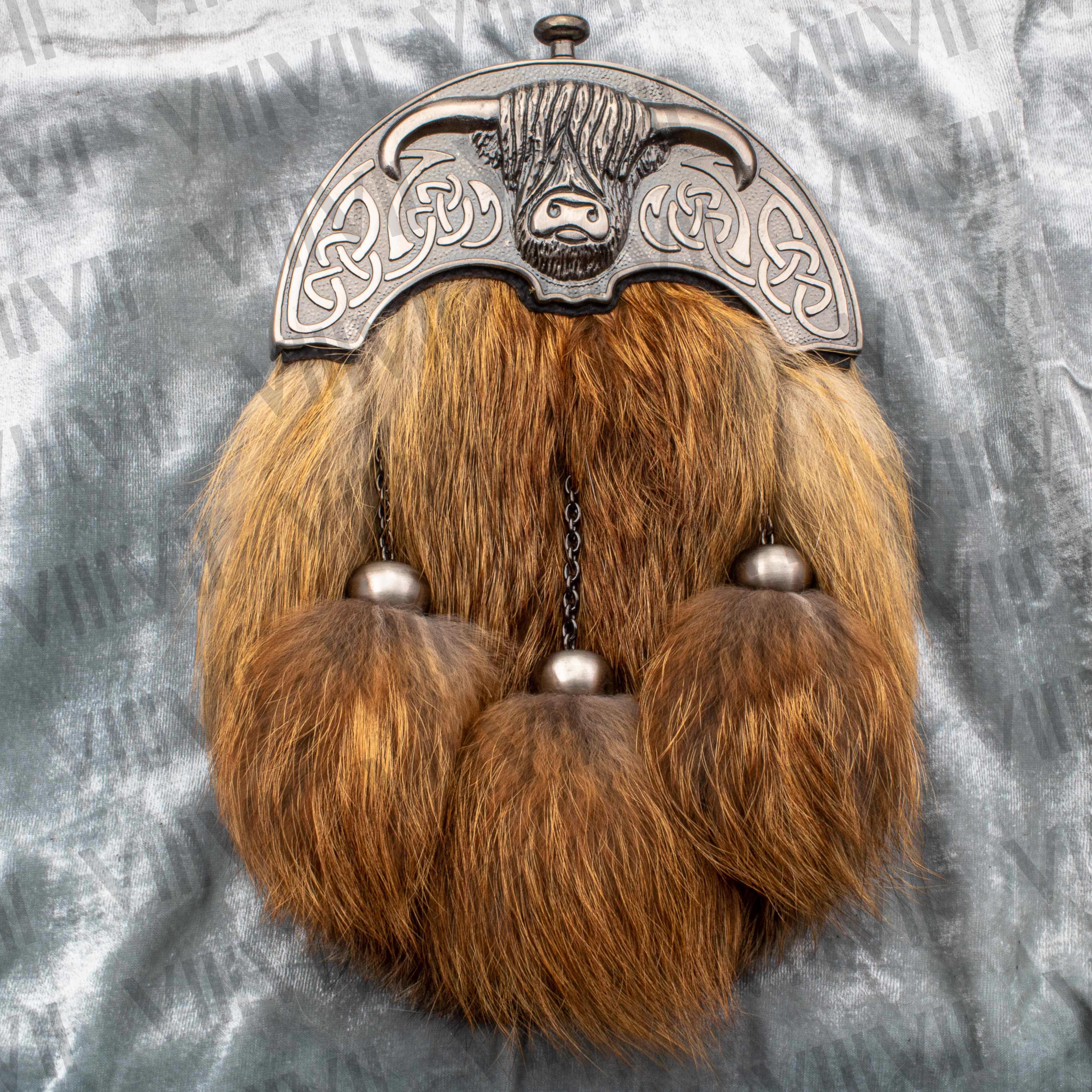 Scottish Full Dress Sporran with Bull Cantle and Red Fox Fur Handmade Kilt Accessory for Weddings Highland Wear and Events
