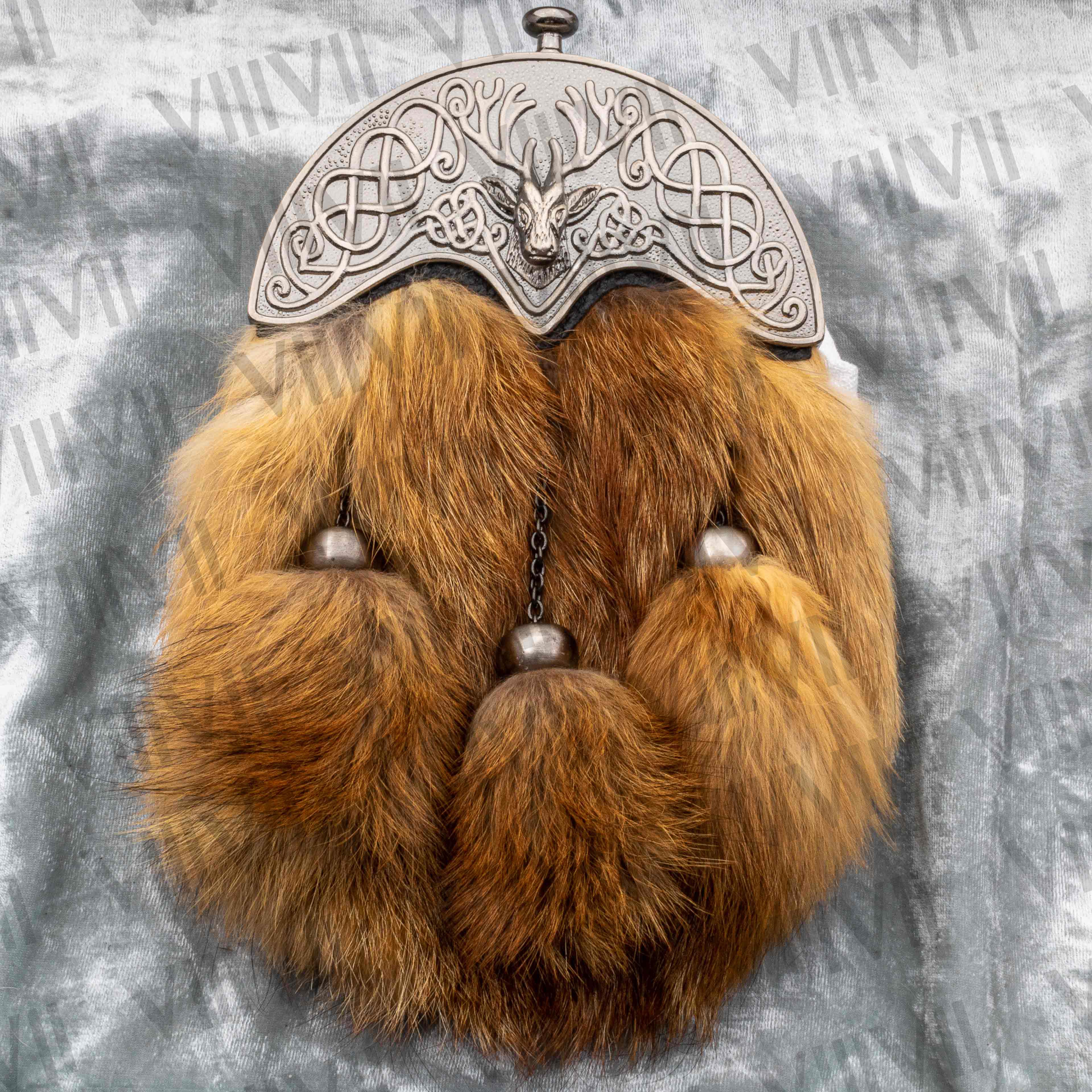 Full Dress Scottish Sporran with Stag Cantle and Brown Fox Fur Handmade Kilt Accessory for Highland Weddings and Clan Ceremonies