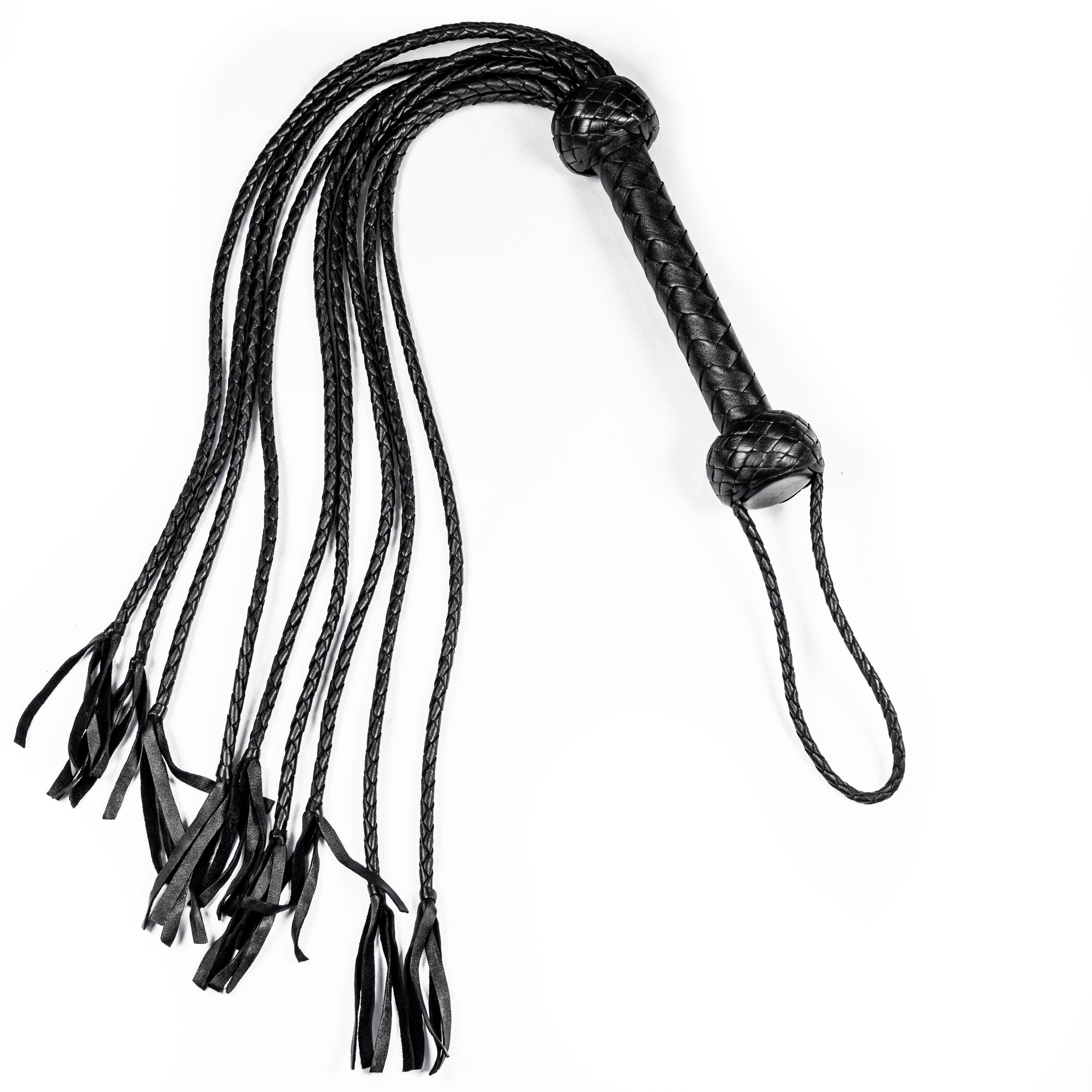 Genuine Cowhide Leather Flogger Cat O' Nine Braided Falls Heavy Duty  BDSM Impact Toy in black