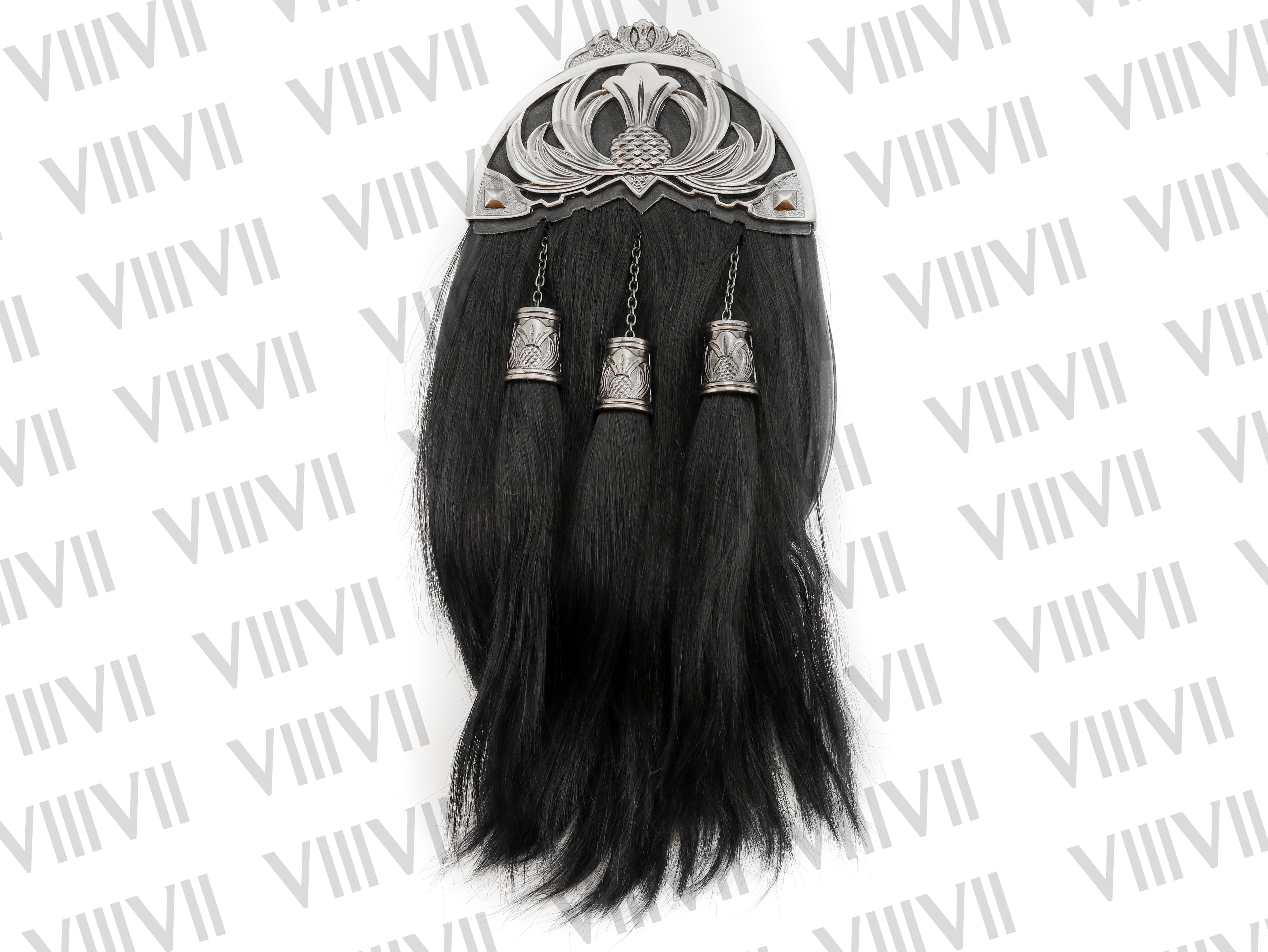 Unique Scottish Antique Thistle Cantle Sporran with Black Bull Long Hair Handmade Kilt Accessory, Traditional Highland Gift for Men