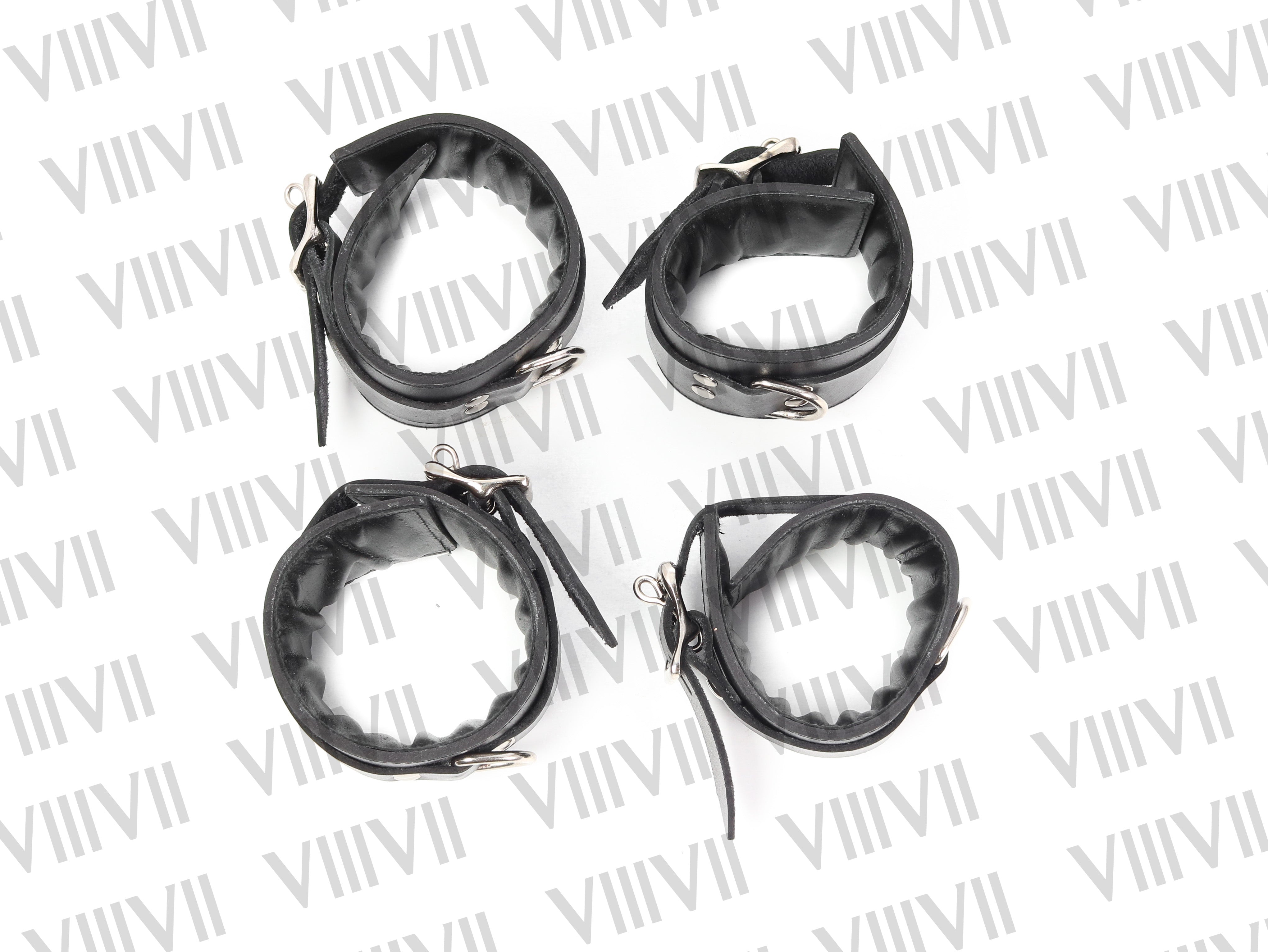 Genuine Leather Wrist Ankle Bondage Cuffs Set, Lockable BDSM Restraints, Fetish Restraint Cuffs for Submissive Play Roleplay