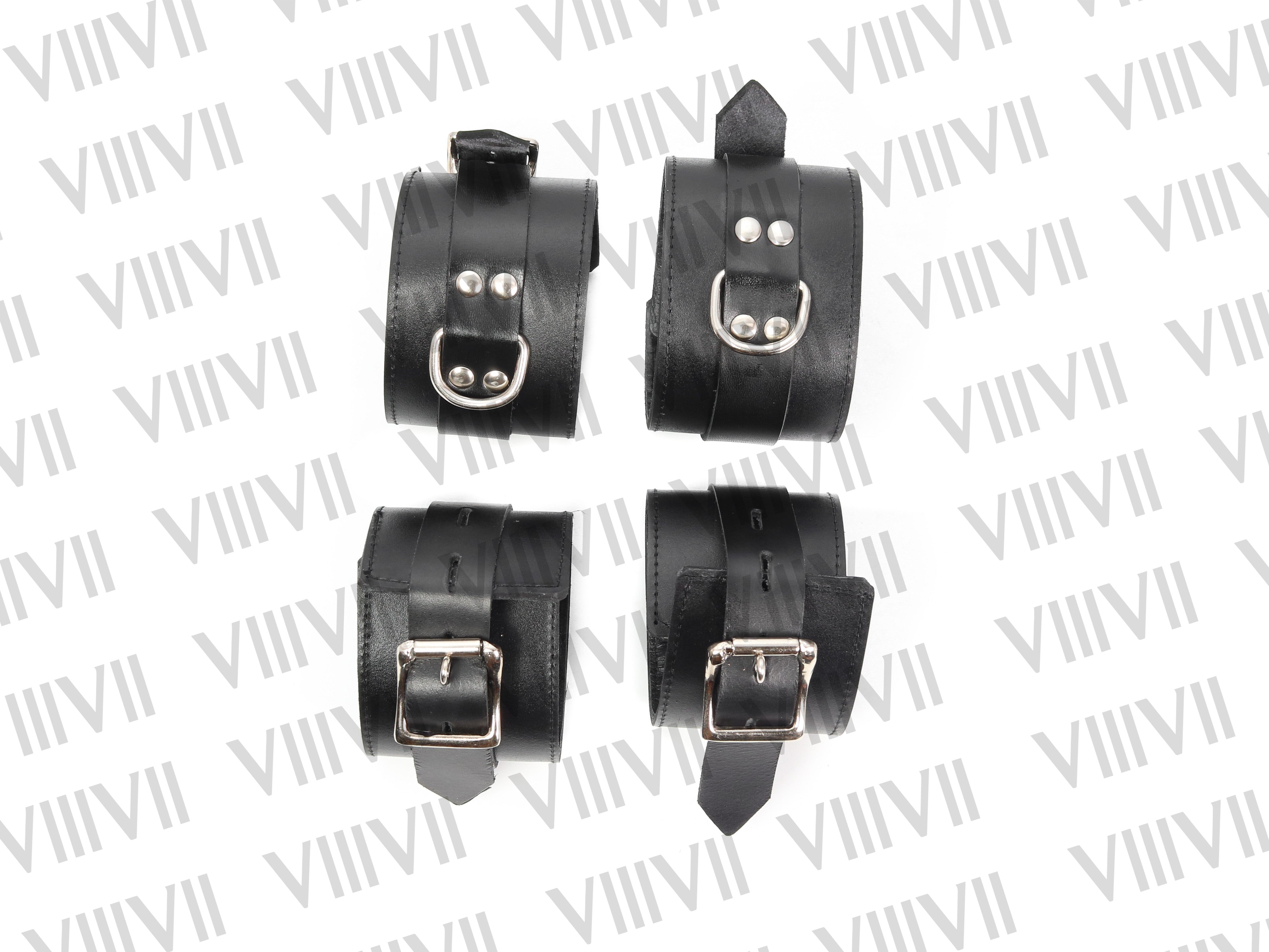 Genuine Leather Wrist Ankle Bondage Cuffs Set, Lockable BDSM Restraints, Fetish Restraint Cuffs for Submissive Play Roleplay