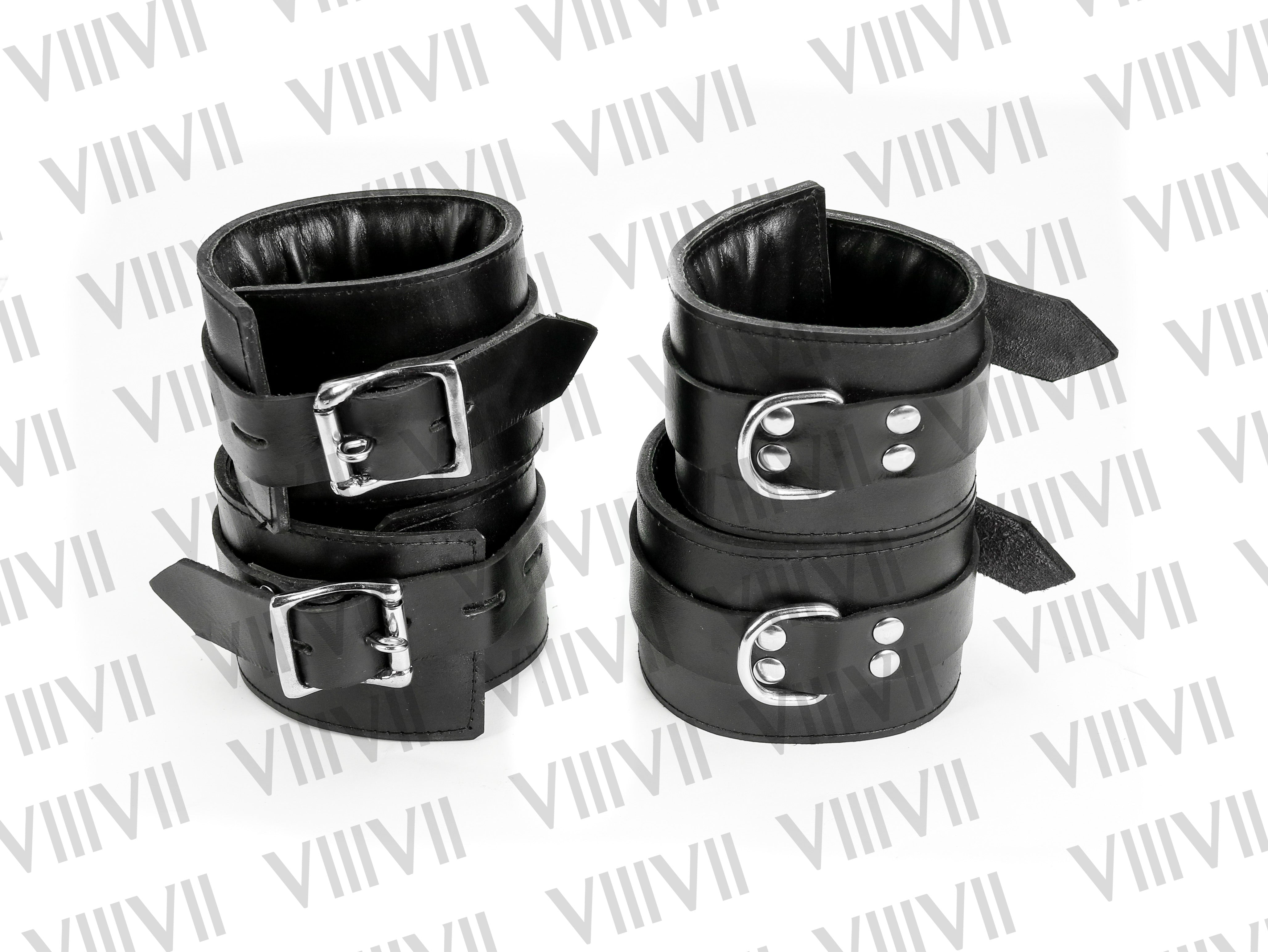 Genuine Leather Wrist Ankle Bondage Cuffs Set, Lockable BDSM Restraints, Fetish Restraint Cuffs for Submissive Play Roleplay