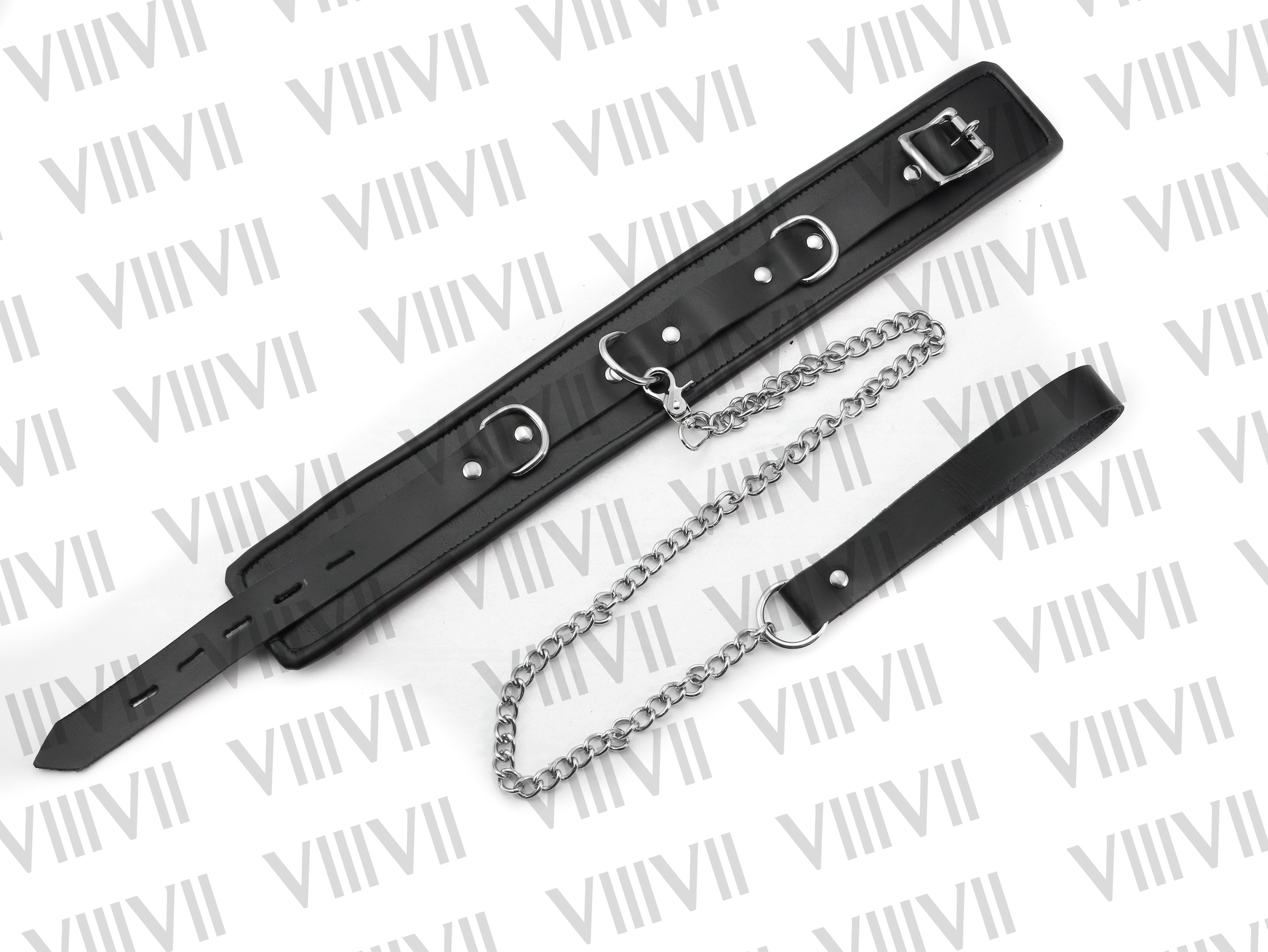 Genuine Leather BDSM Collar, Padded Bondage Choker with Chain, Submissive Collar for Roleplay, Adjustable & Comfortable Leather Choker