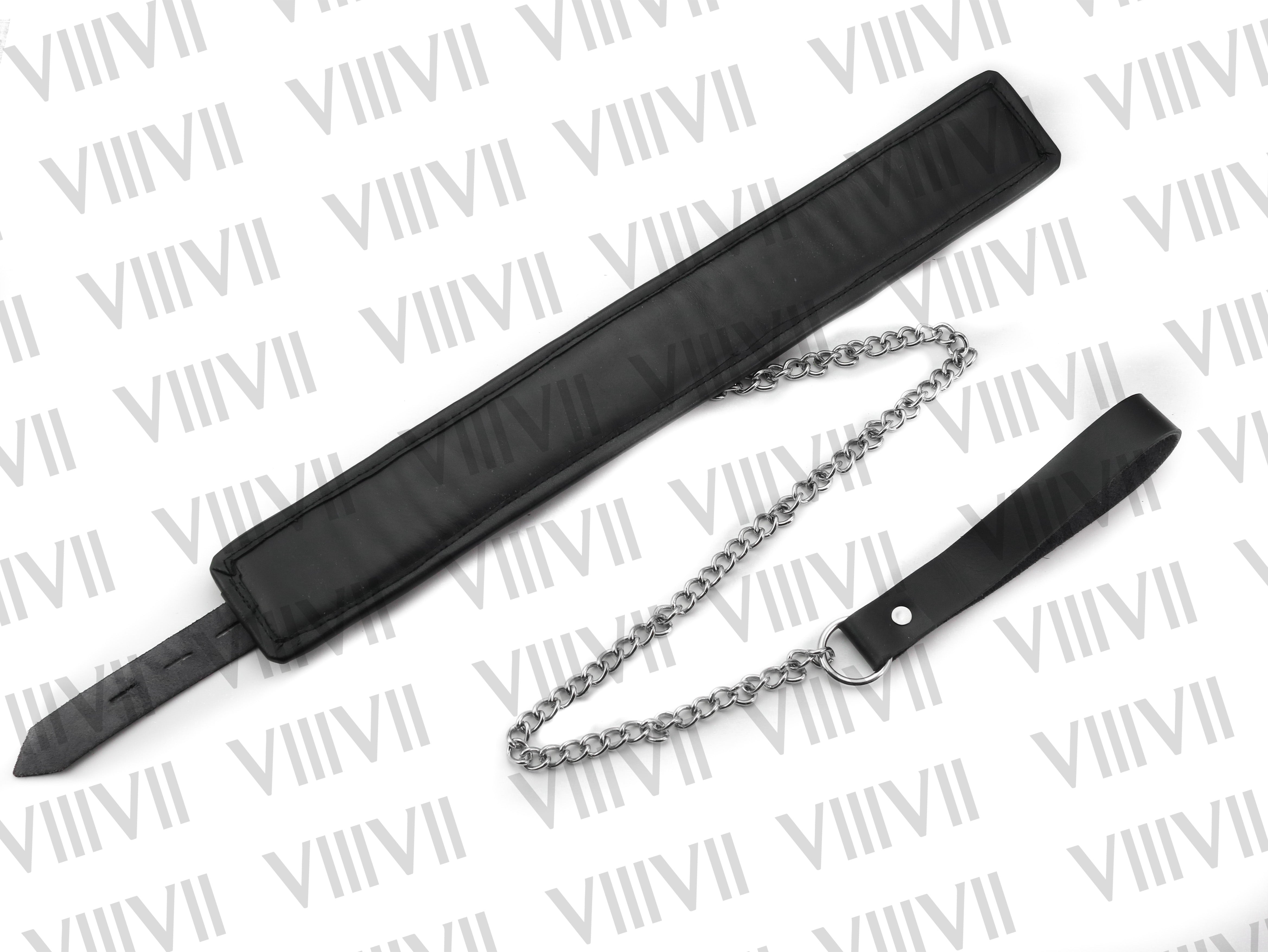 Genuine Leather BDSM Collar, Padded Bondage Choker with Chain, Submissive Collar for Roleplay, Adjustable & Comfortable Leather Choker