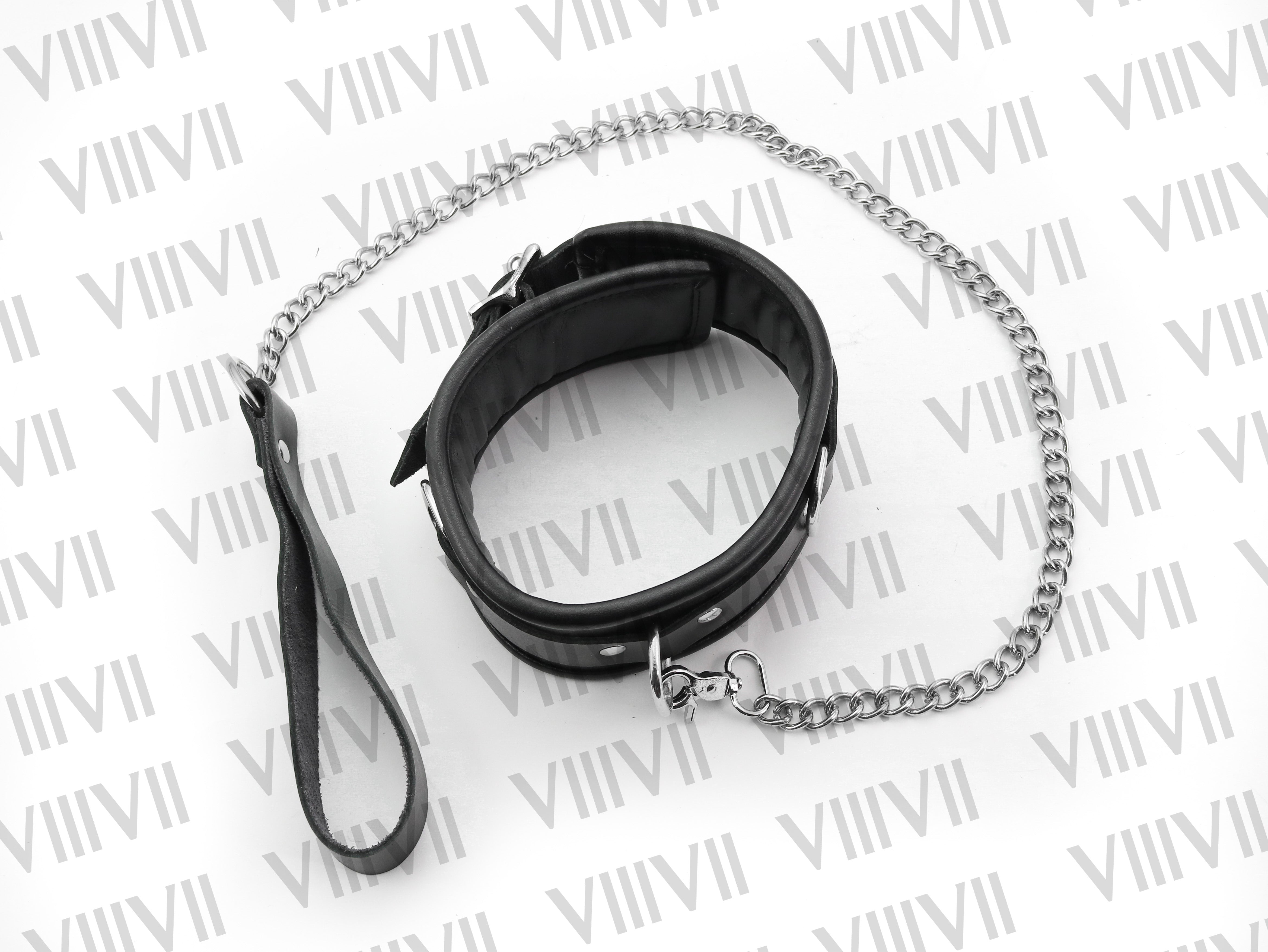 Genuine Leather BDSM Collar, Padded Bondage Choker with Chain, Submissive Collar for Roleplay, Adjustable & Comfortable Leather Choker