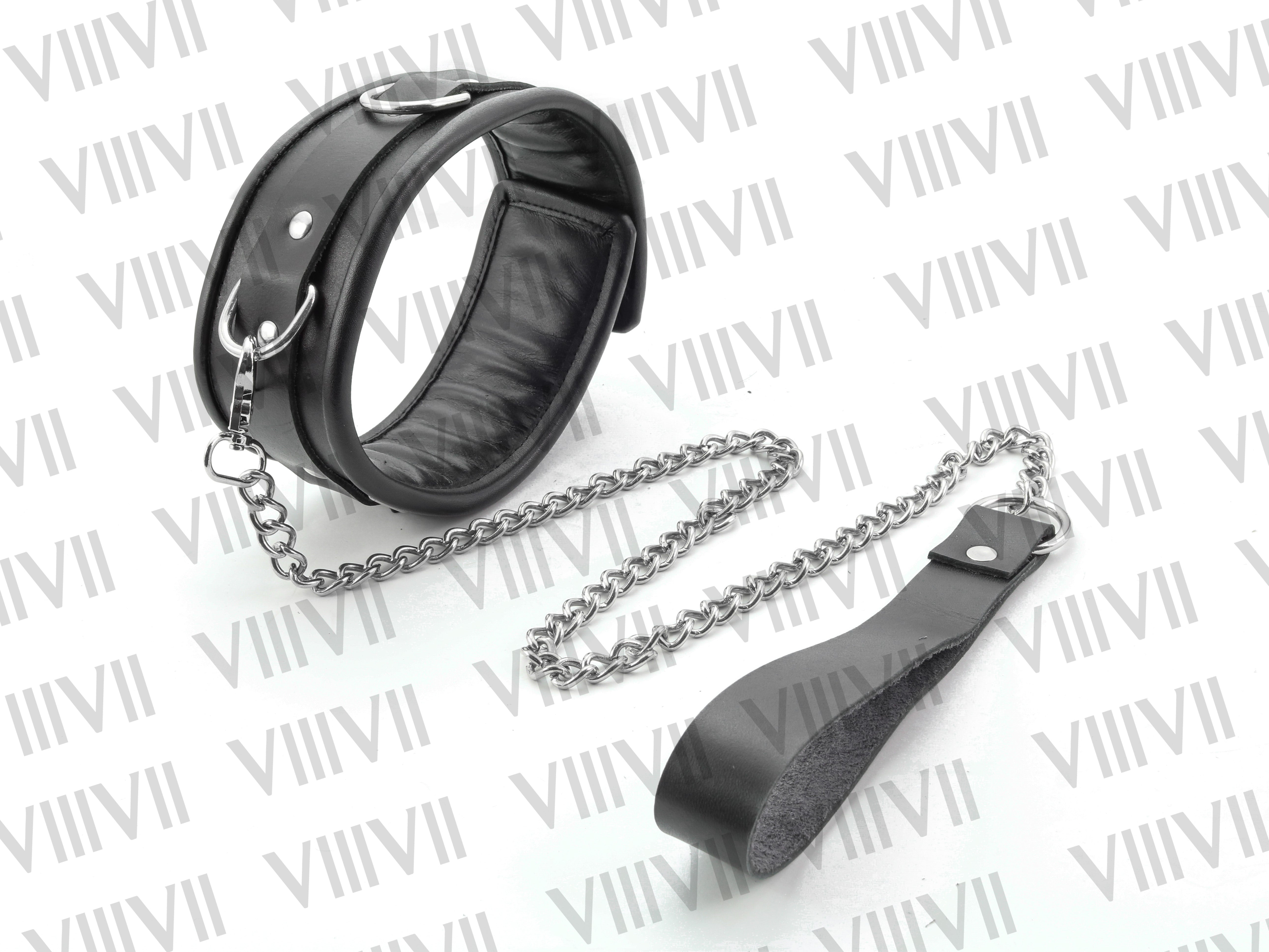 Genuine Leather BDSM Collar, Padded Bondage Choker with Chain, Submissive Collar for Roleplay, Adjustable & Comfortable Leather Choker