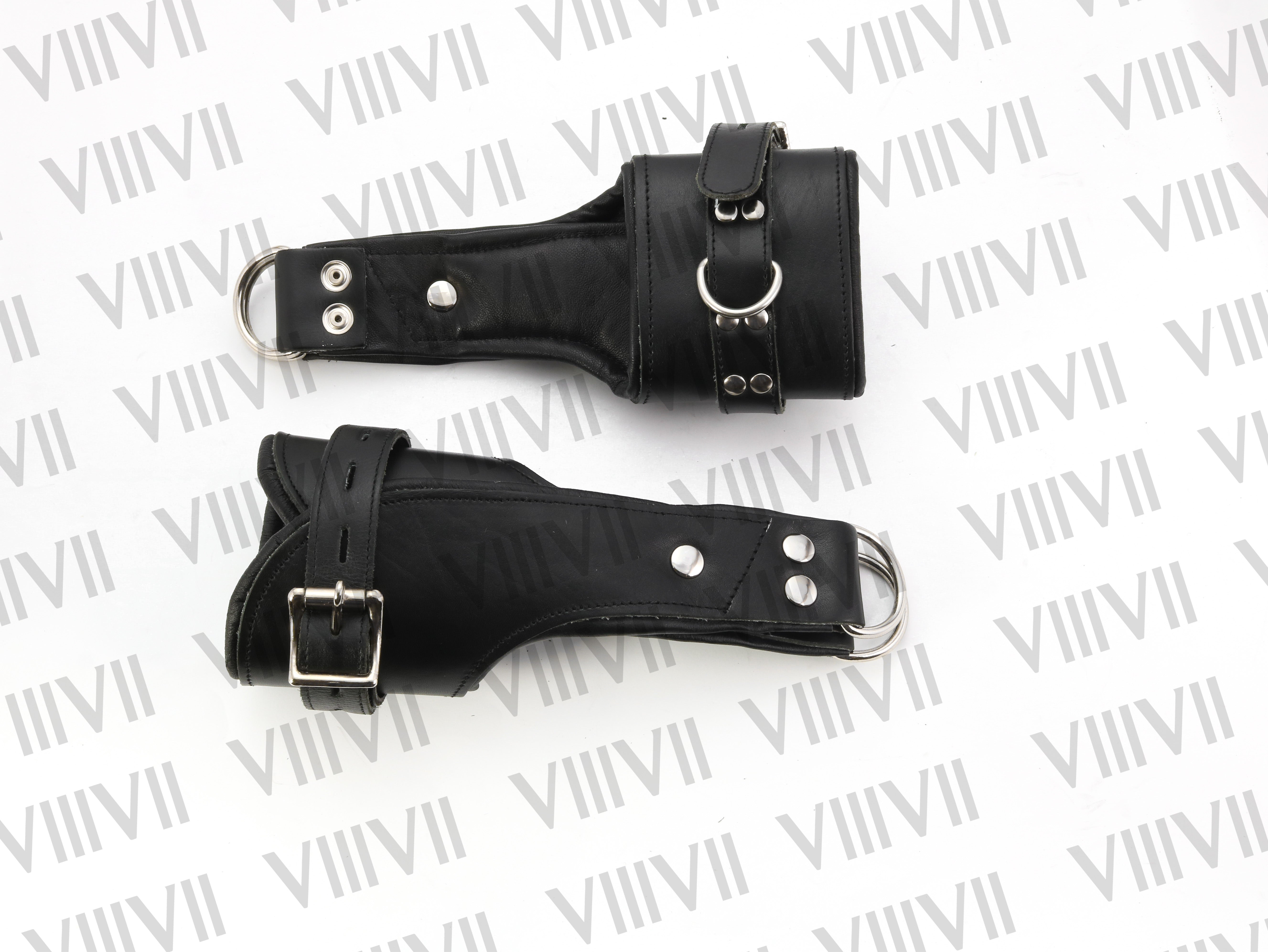 Genuine Cow Leather Wrist Cuffs – Soft Padded Handcuffs, BDSM 2-Piece Set, Adjustable Lockable Restraint Cuffs, Bondage Play Accessories