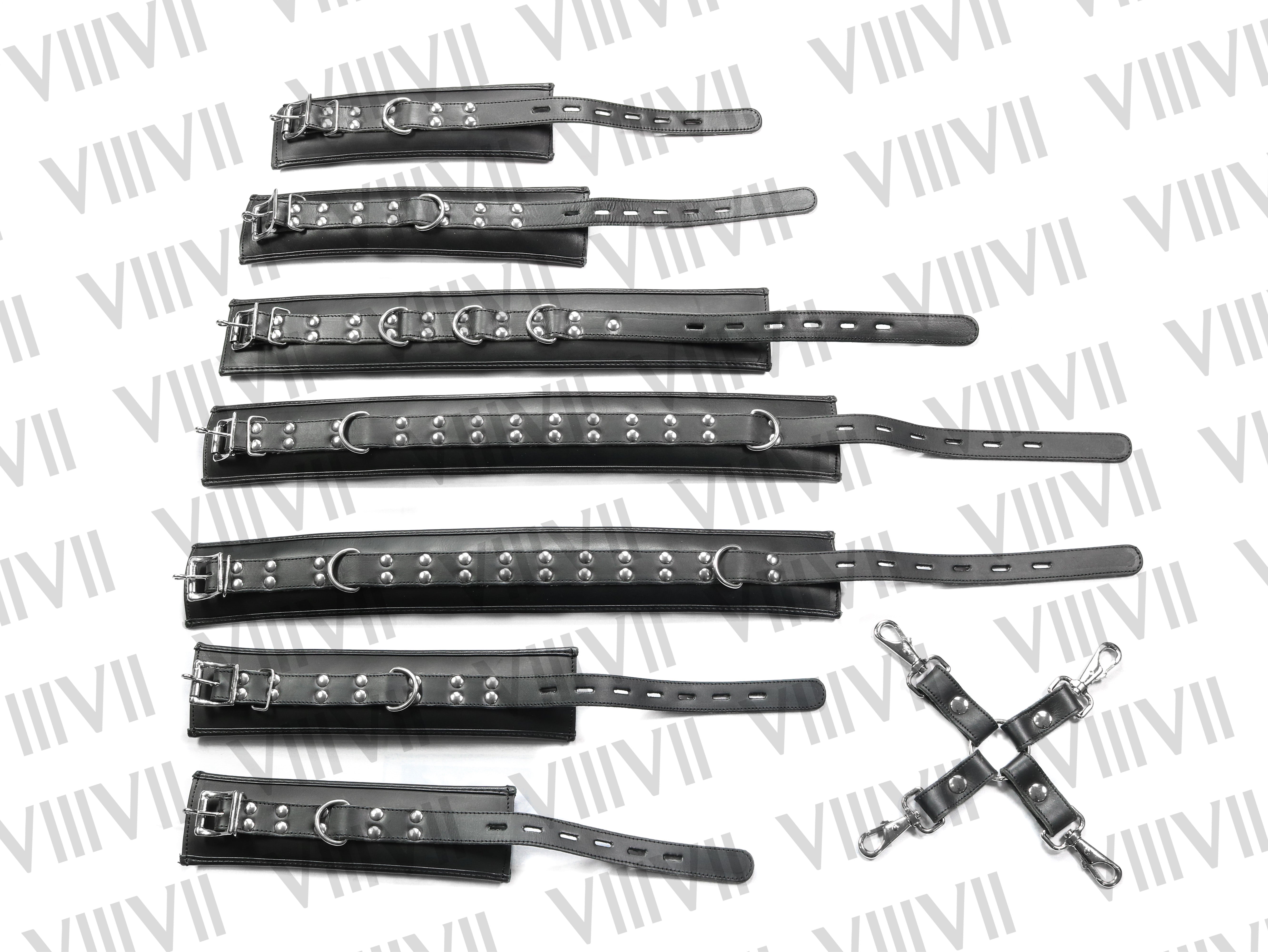 7 Piece Heavy Duty Genuine Leather Bondage Restraint Set, Padded BDSM Fetish Restraints for Gay Roleplay & Submissive Play