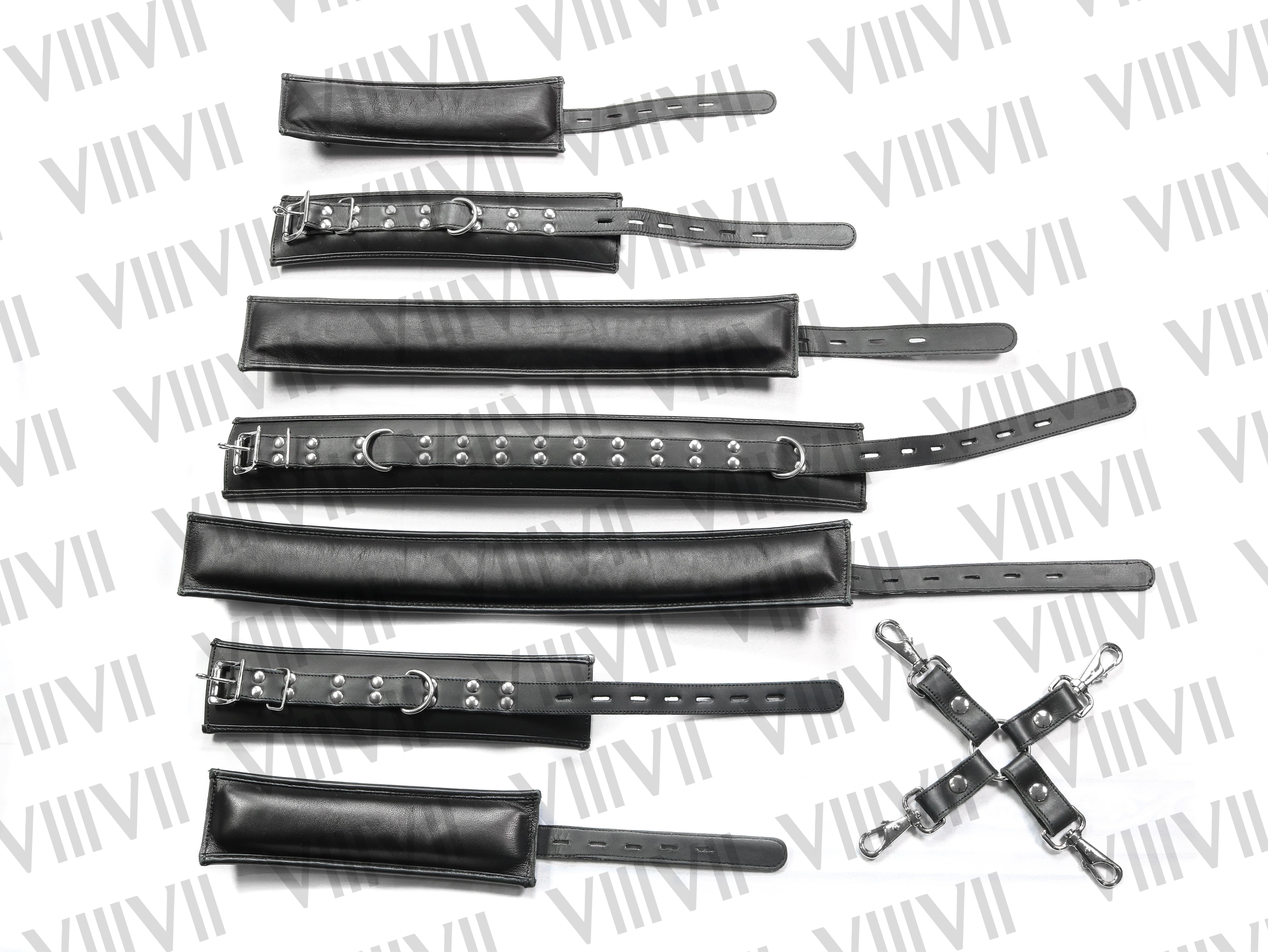 7 Piece Heavy Duty Genuine Leather Bondage Restraint Set, Padded BDSM Fetish Restraints for Gay Roleplay & Submissive Play