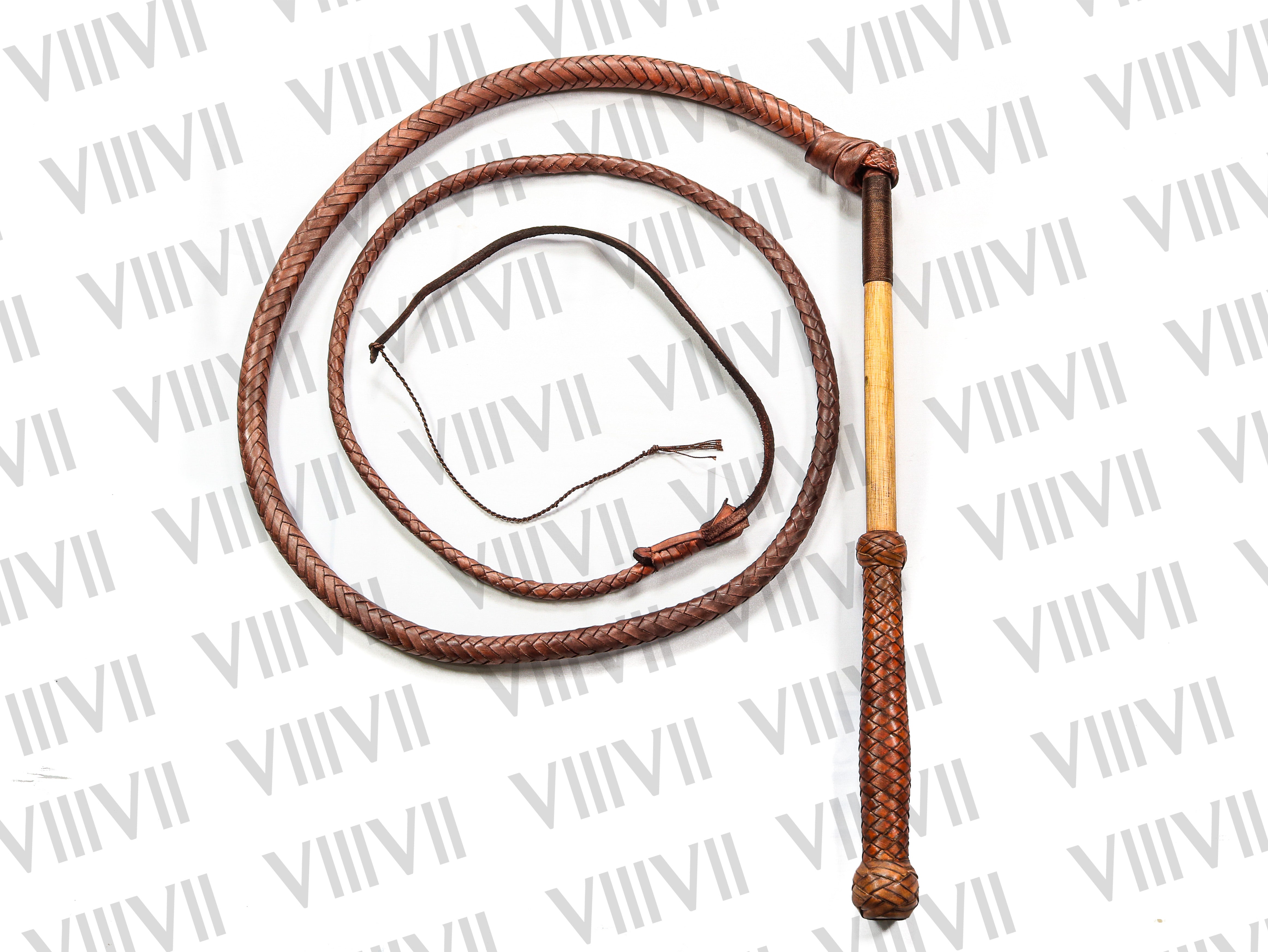 Australian Genuine Leather Stock Whip Brown 8ft Long, Bamboo Wood Handle, Handcrafted Cowhide Stock whip, Equestrian & Rodeo Training Whip