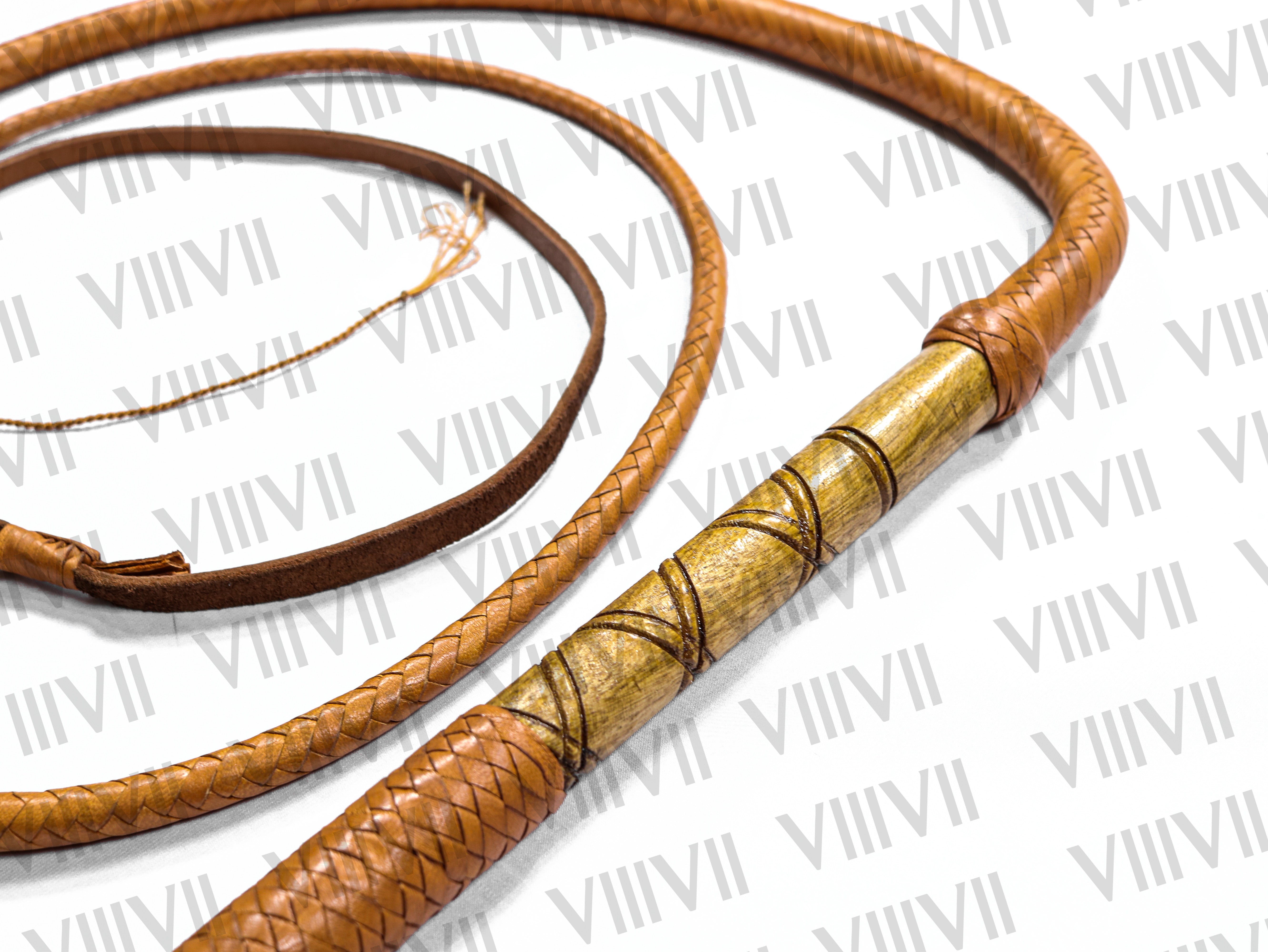 Australian Genuine Leather Stock Whip Tan 8ft Long, Bamboo Wood Handle, Handcrafted Cowhide Stock whip, Equestrian & Rodeo Training Whip
